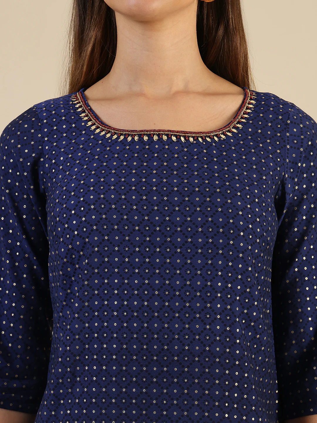 Blue Abstract Ombre Printed Sequined Straight Kurta - Image 3
