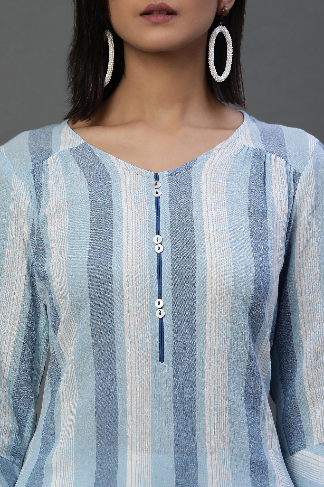 Blue and White Stripe Printed Casual Kurta - Image 6