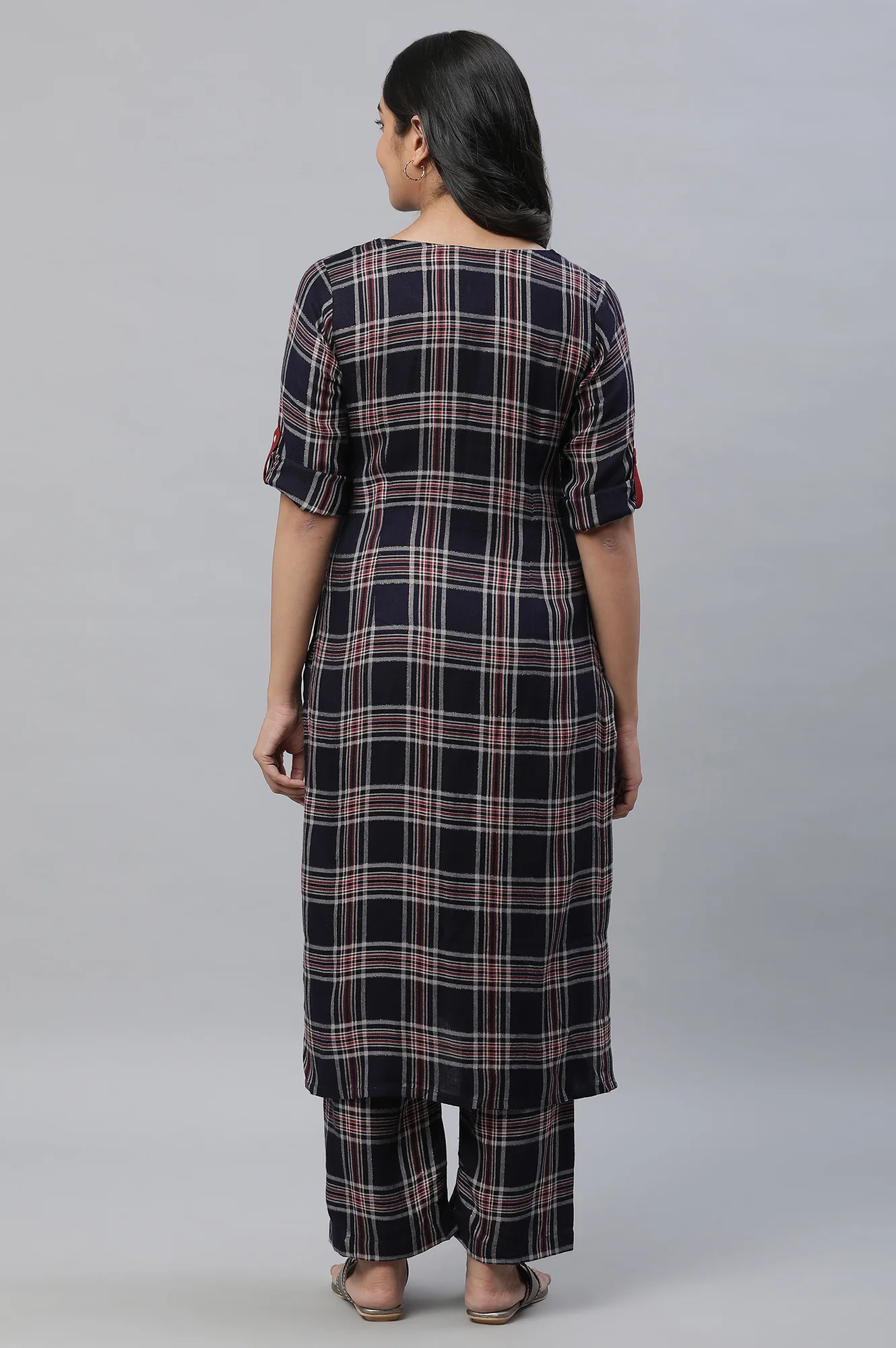 Blue Checker Kurta & Narrow Palazzo Co-ord Set - Image 4