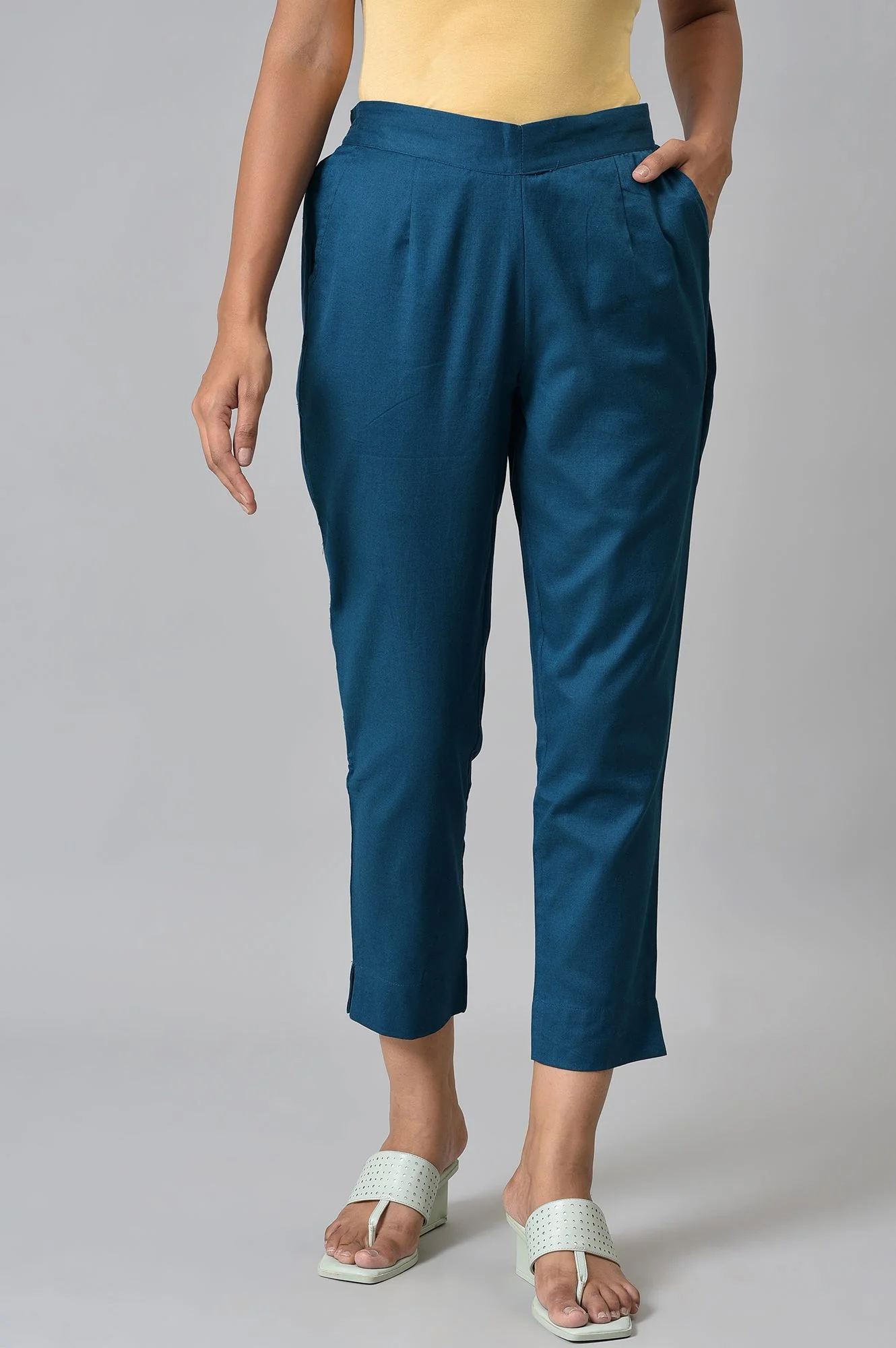 Blue Checker Pure Cotton Straight Kurta and Trouser Set - Image 3