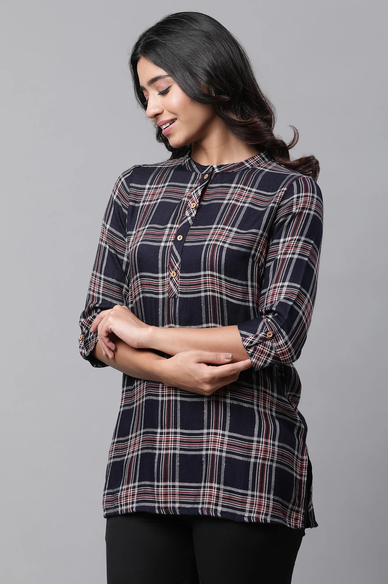 Blue Checker Short Kurti - Image 2