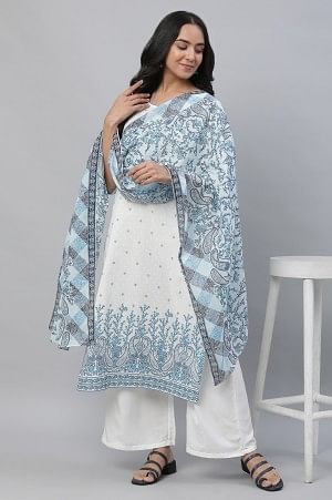 Blue Cotton Mulmul Printed Stole - Image 3