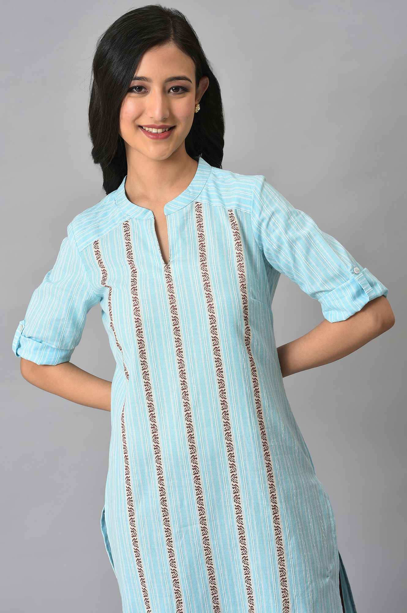 Blue Cotton Printed Straight Kurta - Image 5