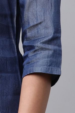 Blue Denim Embroidered Short Kurti - Image 7