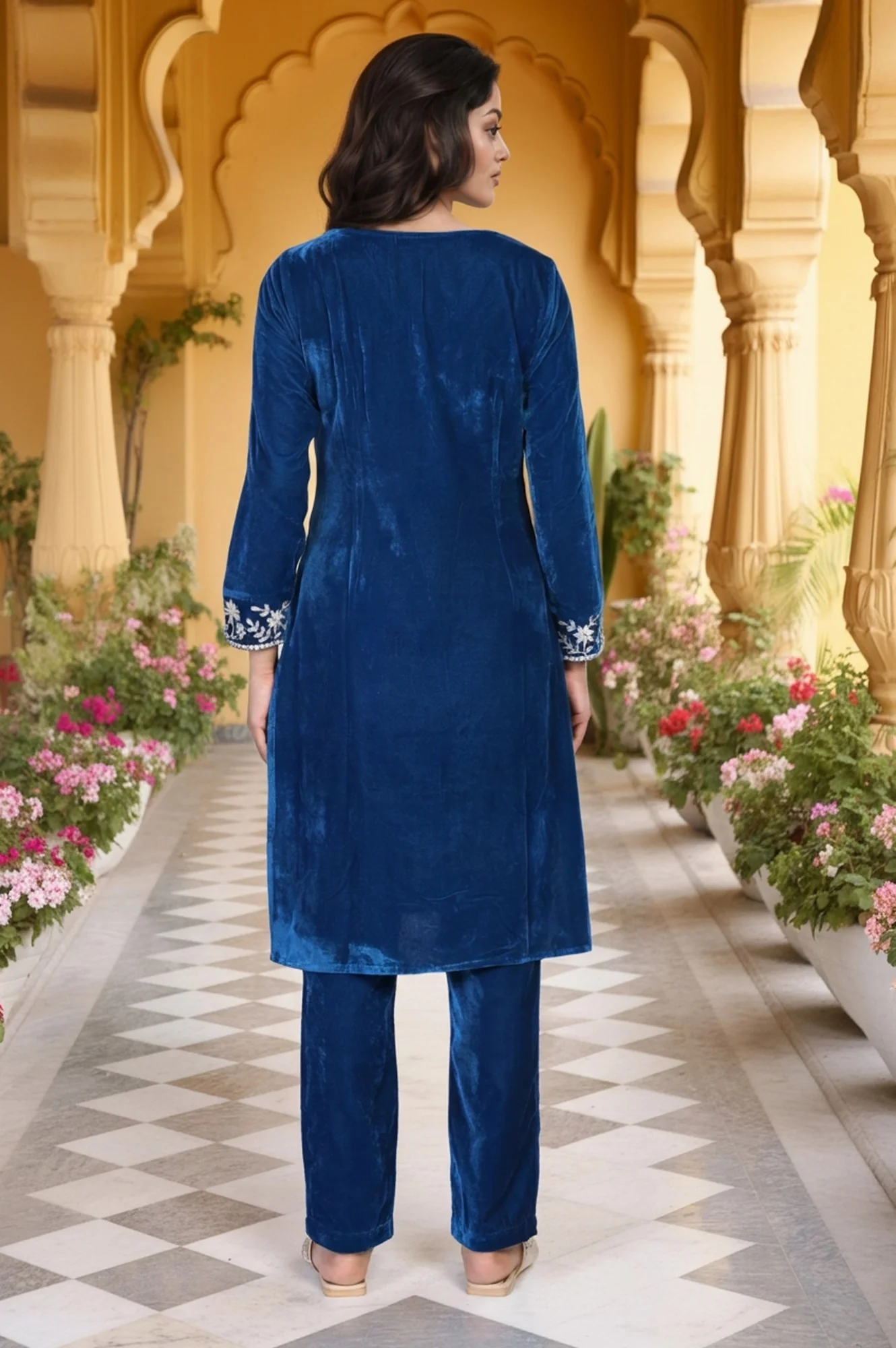 Blue Dori Embroidery Straight Kurta with Trouser - Image 5