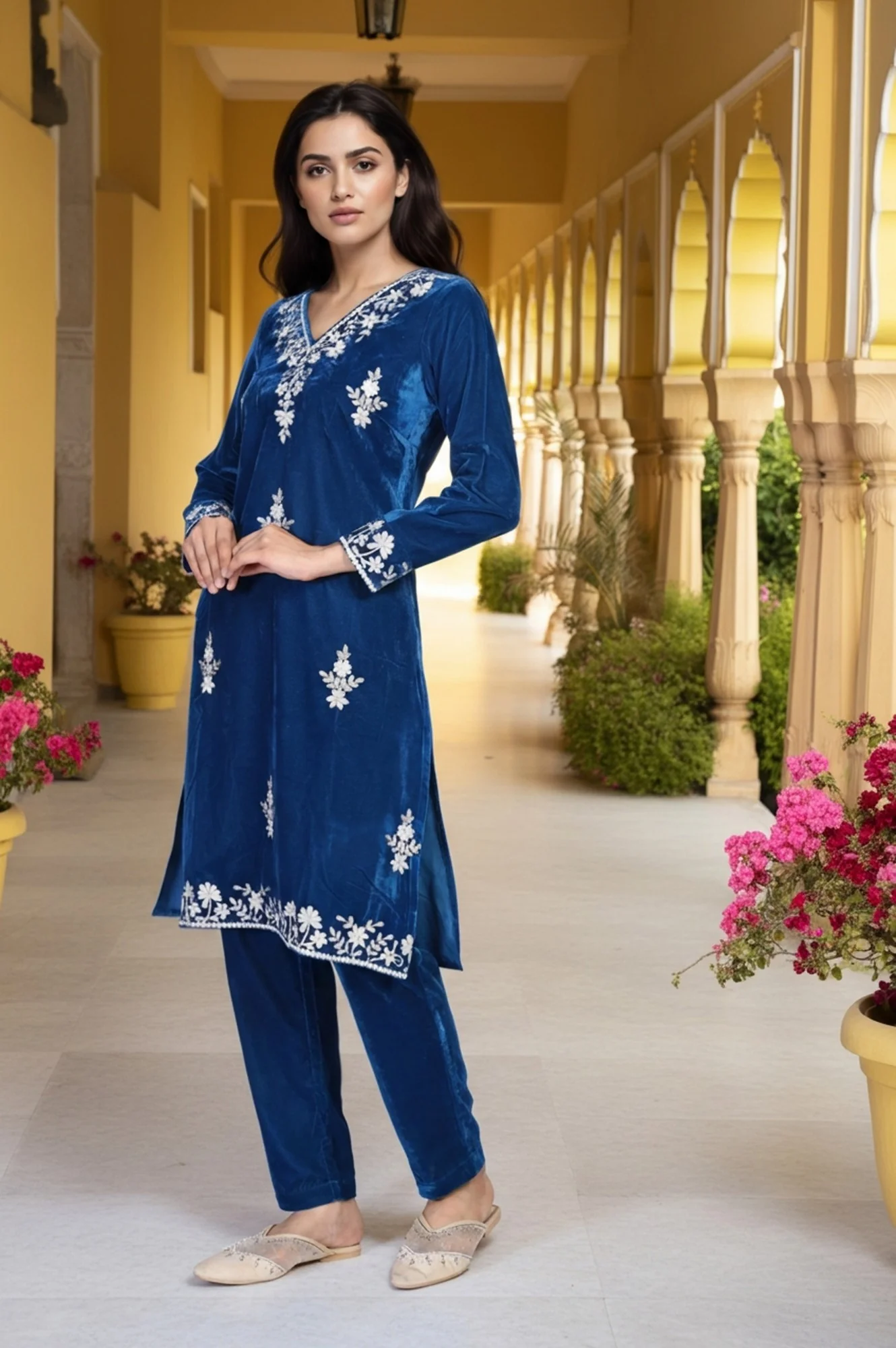 Blue Dori Embroidery Straight Kurta with Trouser - Image 6