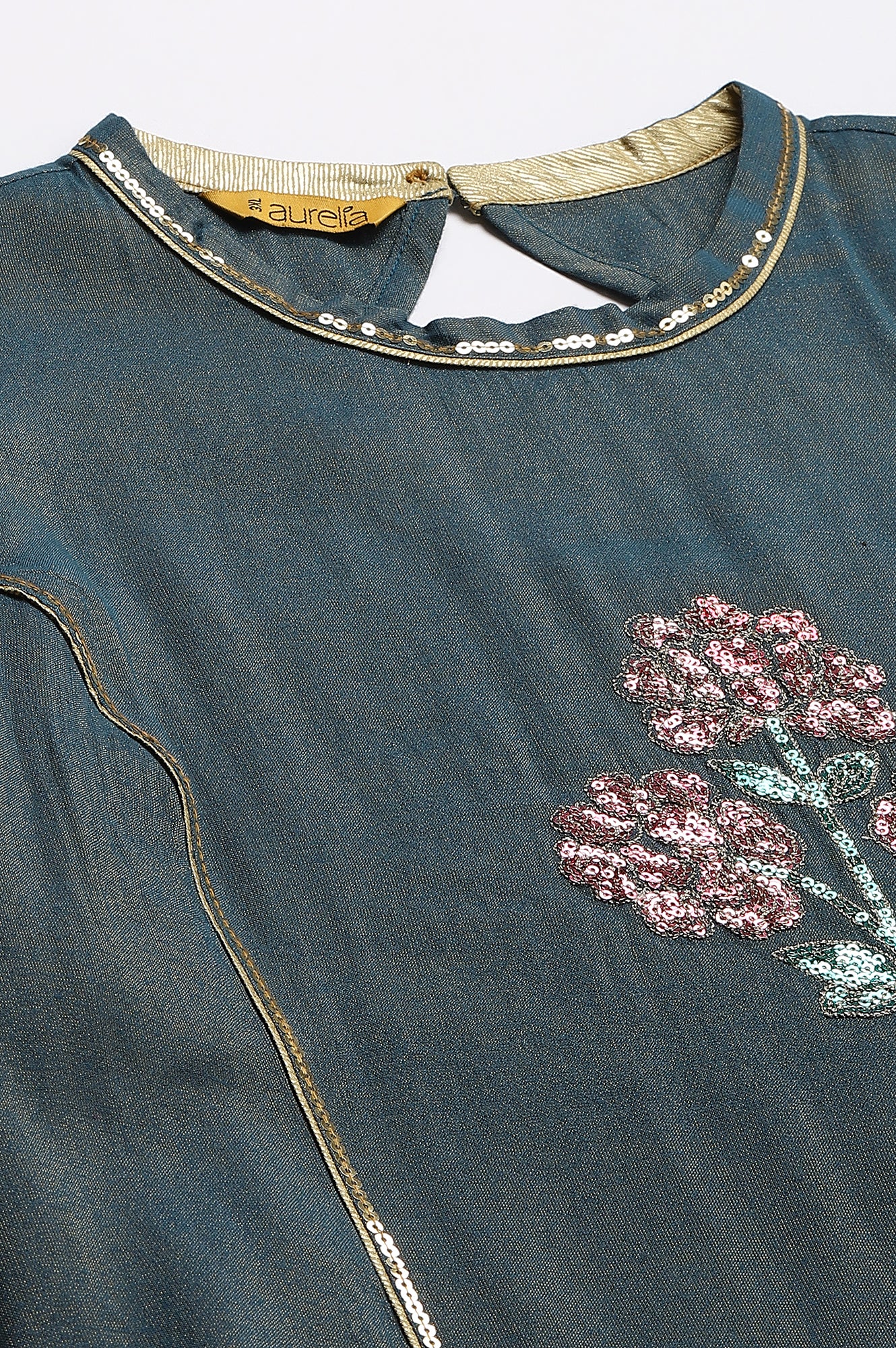 Blue Dual Tone Zari Embroidered Plus Size kurta - Image 7