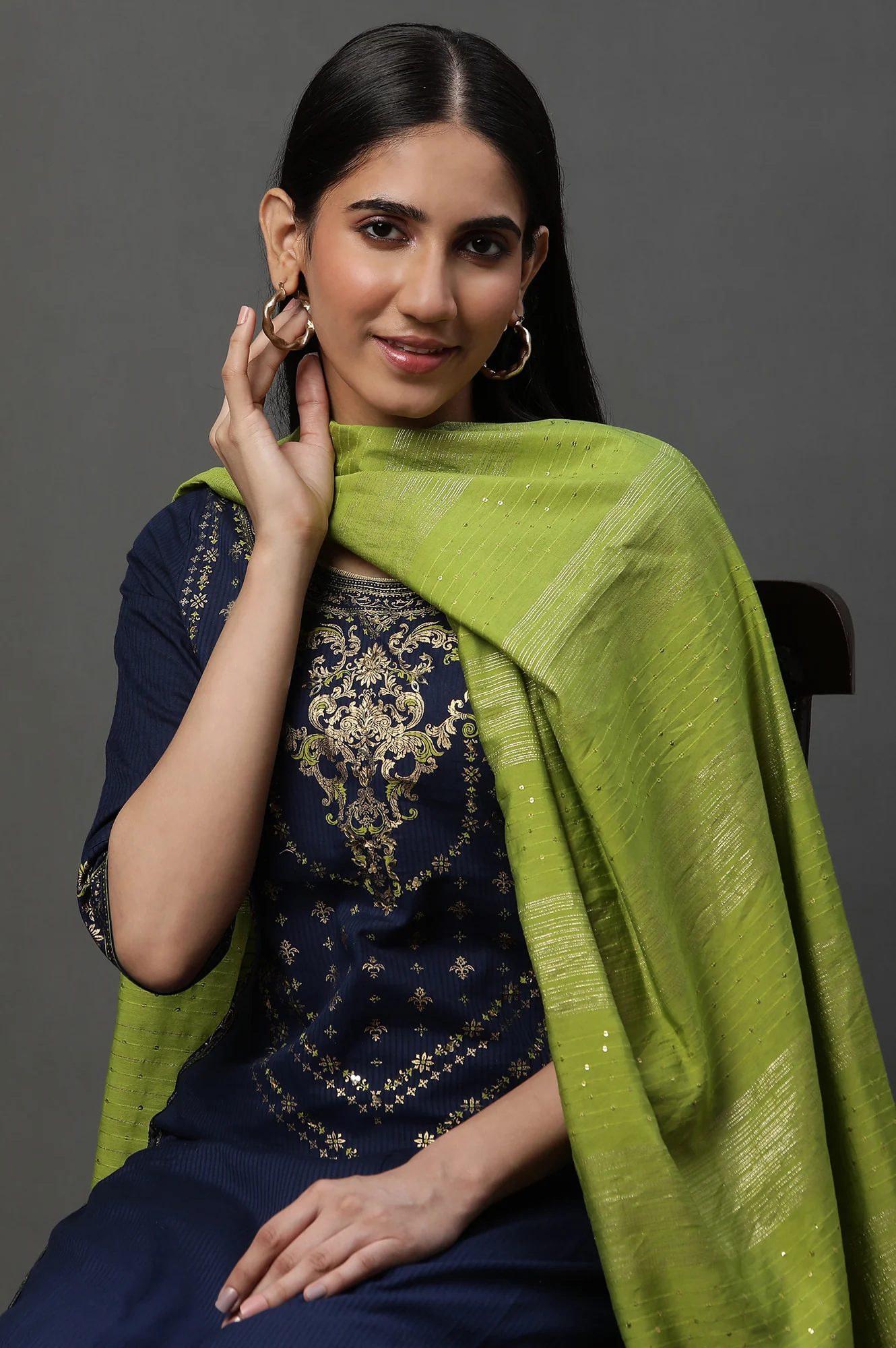 Blue Embellished Short Kurta, Sharara and Dupatta Set - Image 7