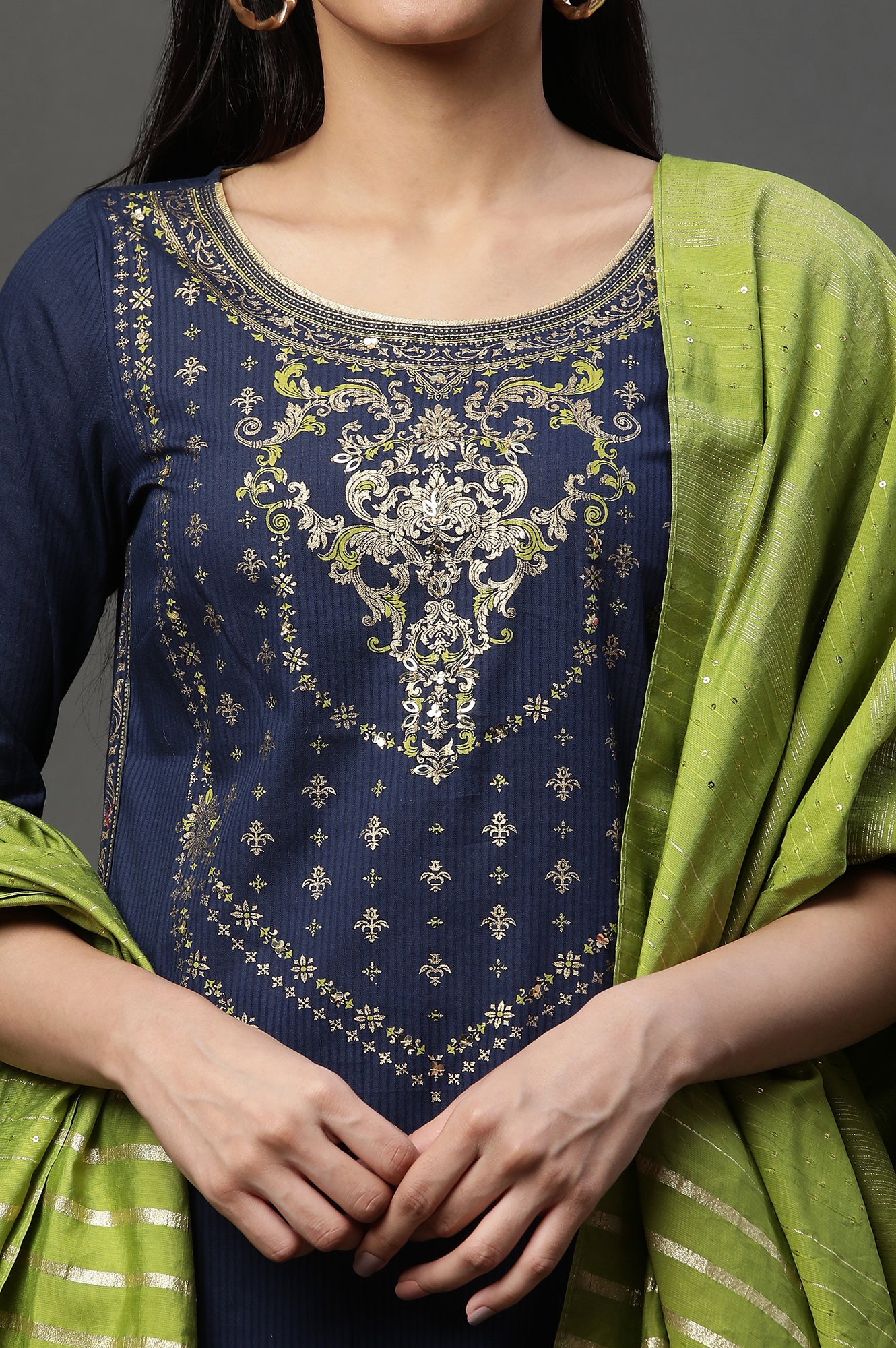 Blue Embellished Short Kurta, Sharara and Dupatta Set - Image 8