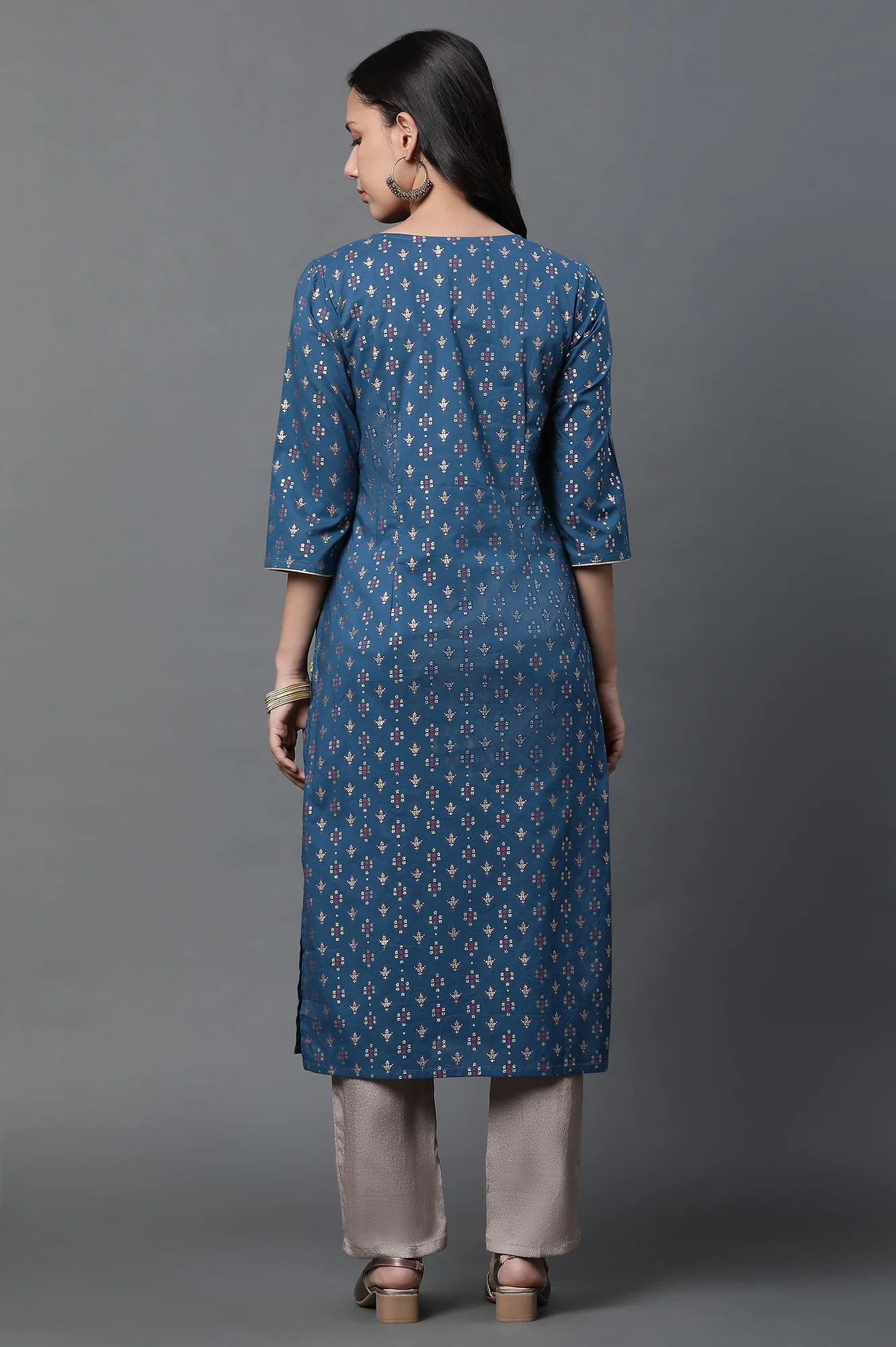 Blue Embellished Straight Kurta - Image 5