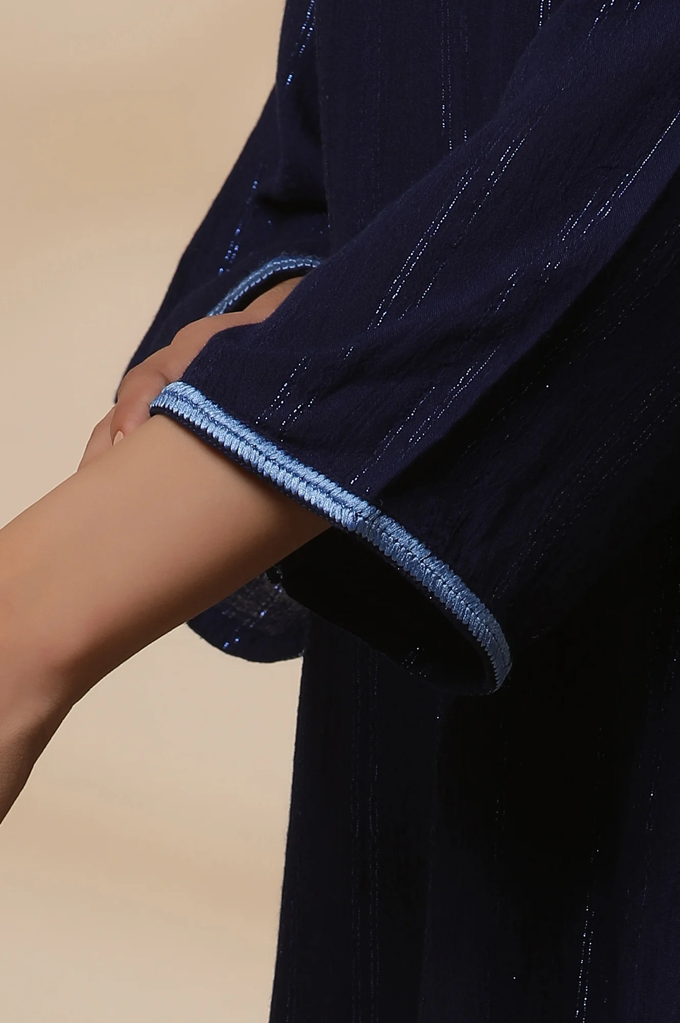 Blue Embroidered Asymmetrical Kurta and Denim Lycra Jeggings - Image 7