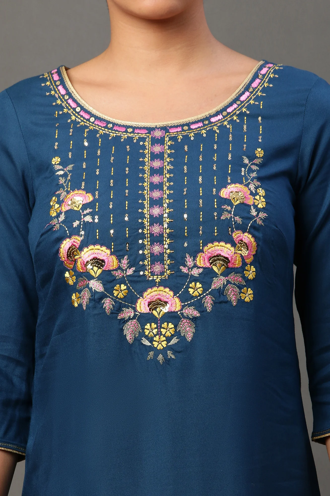 Blue Embroidered Festive Kurta - Image 6