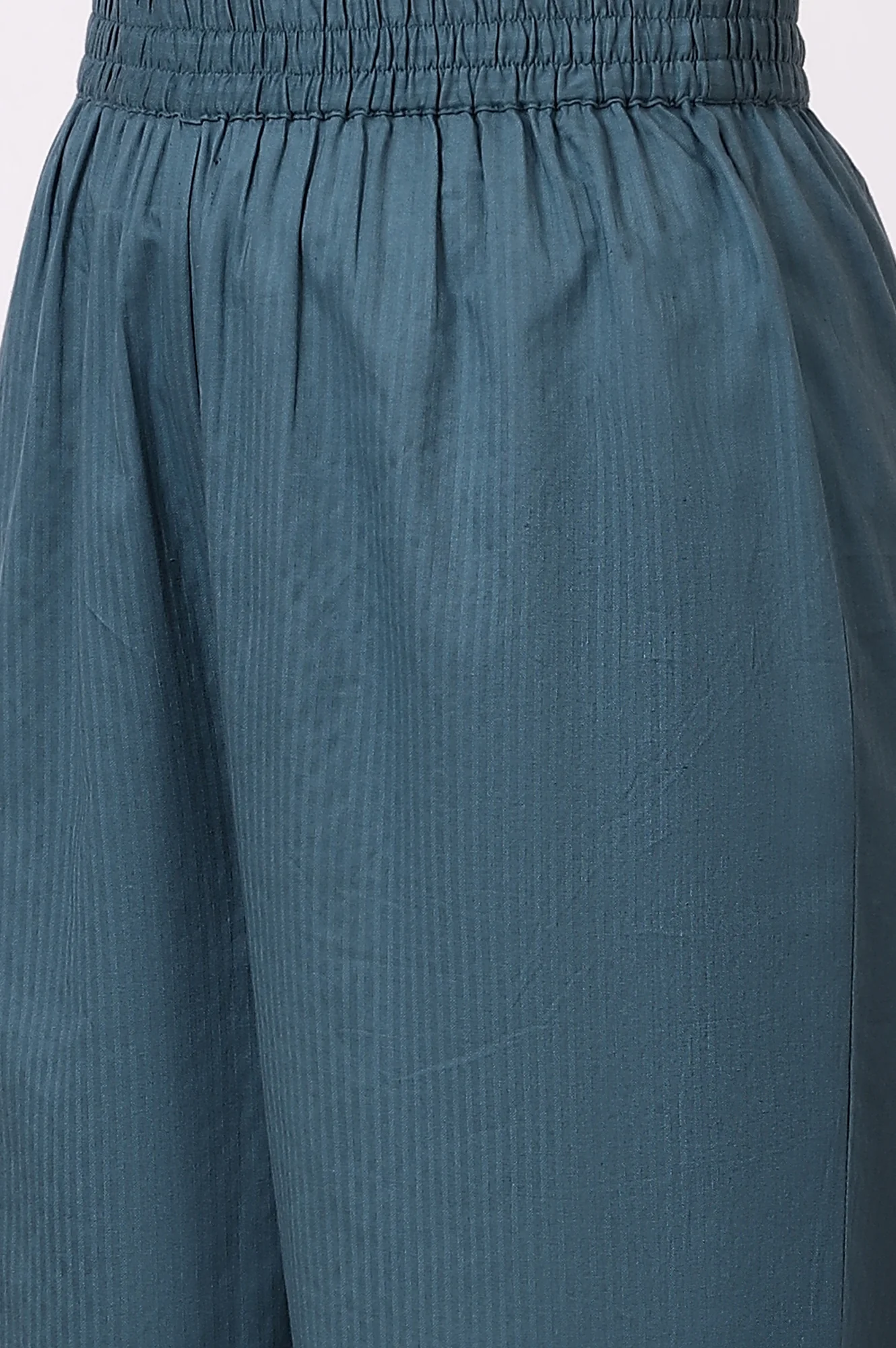 Blue Embroidered Yoke Pure Cotton Straight Kurta and Pants Set - Image 9