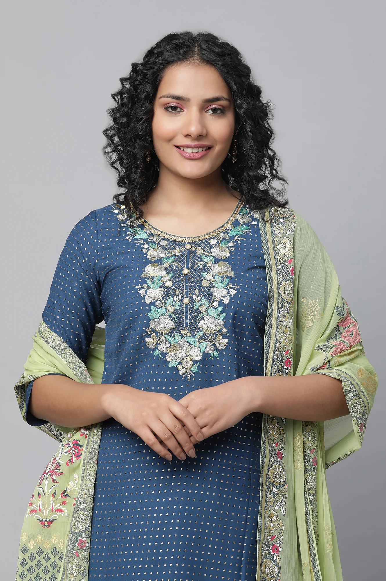 Blue Festive kurta, Skirt & Dupatta Set - Image 6