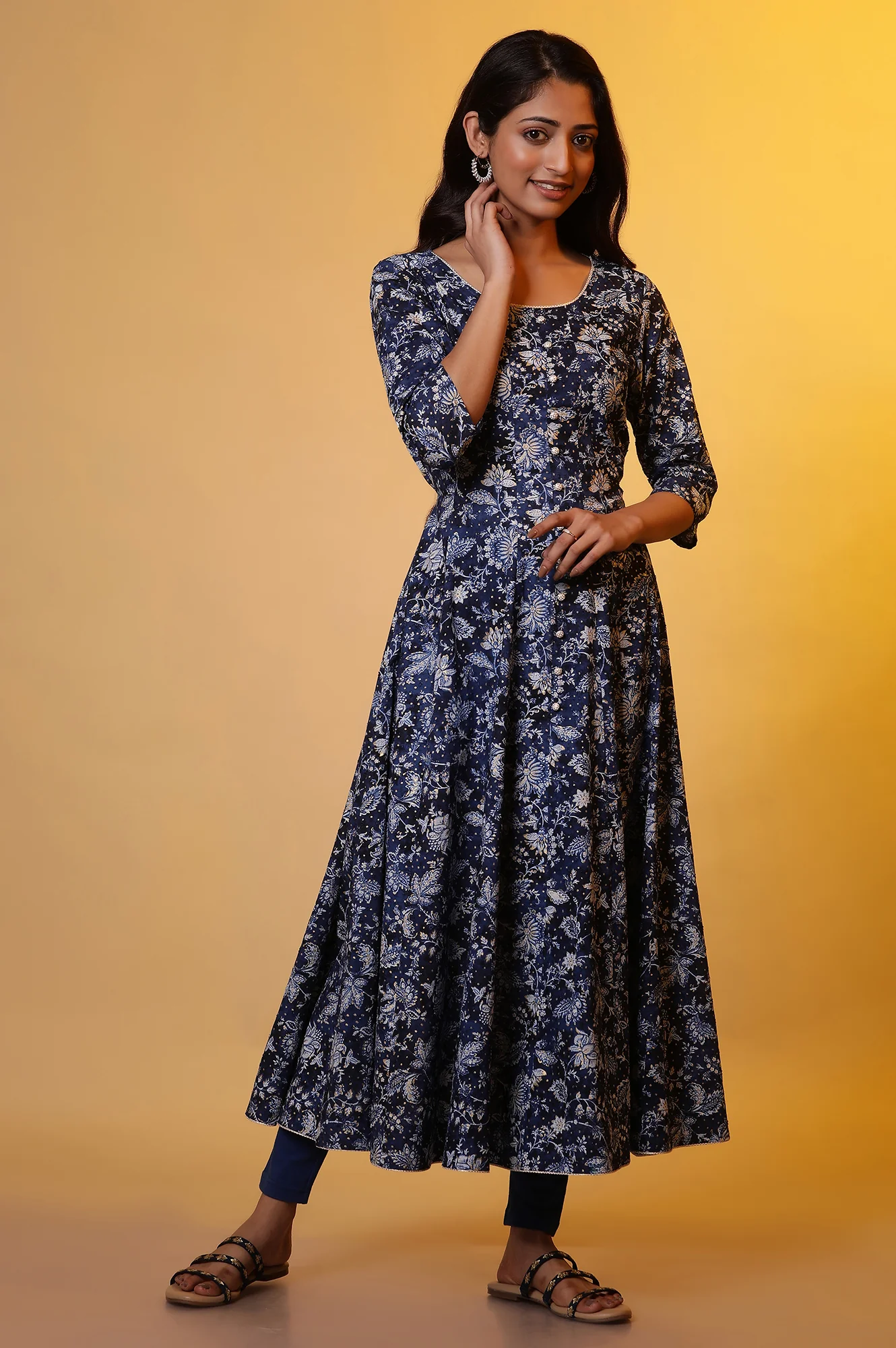 Blue Floral Printed Anarkali Kurta - Image 5