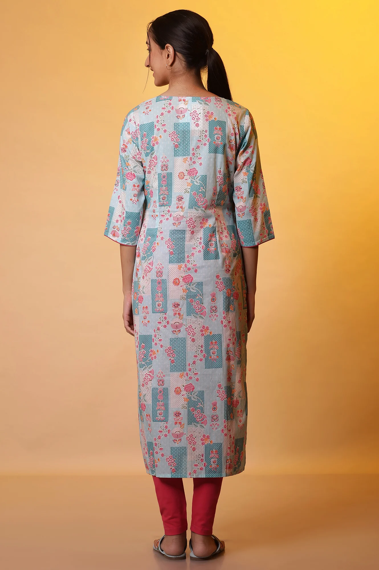 Blue Floral Printed Kurta Kansai Thread - Image 4
