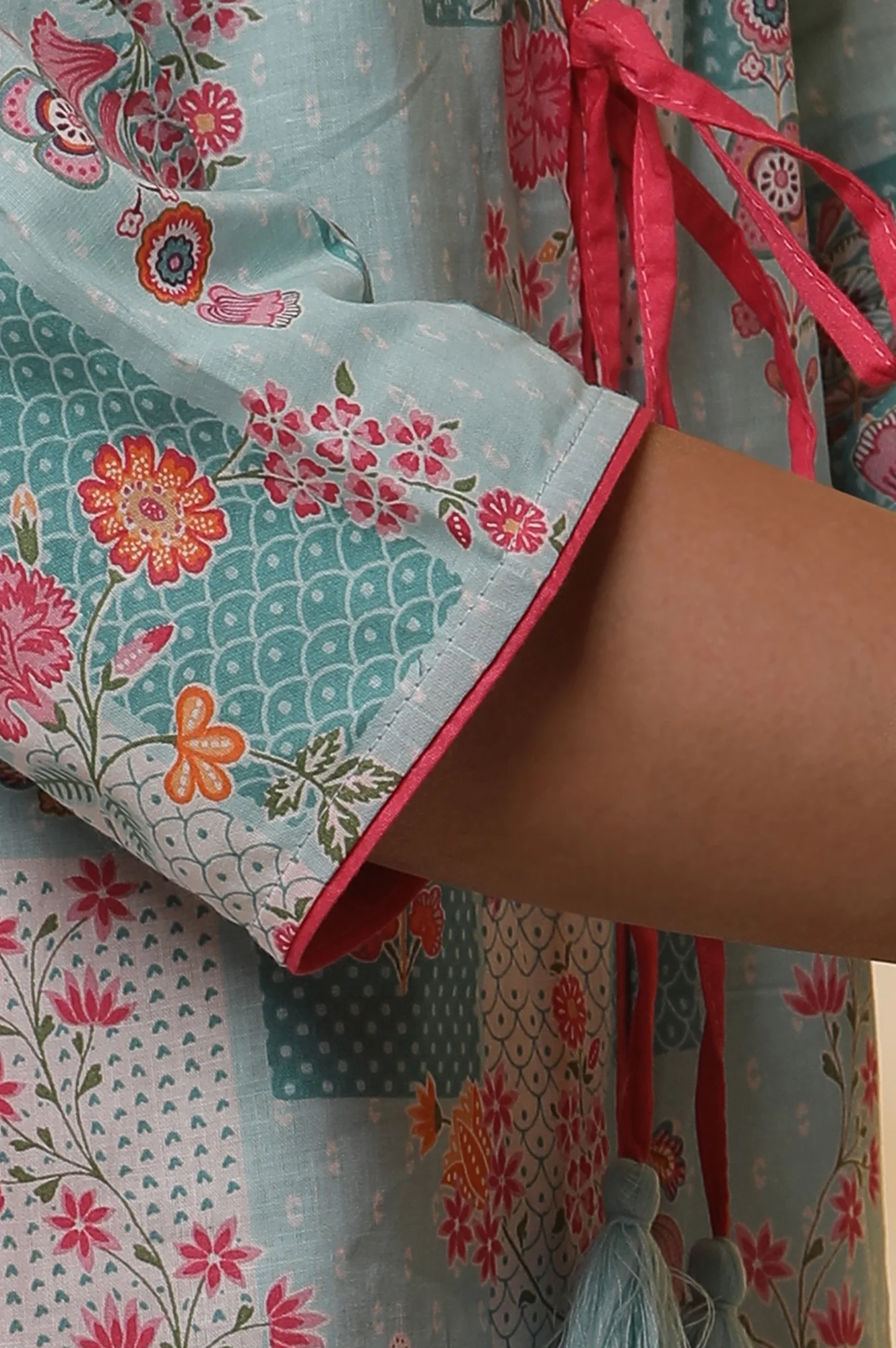 Blue Floral Printed Kurta, Tights and Dupatta Set - Image 7