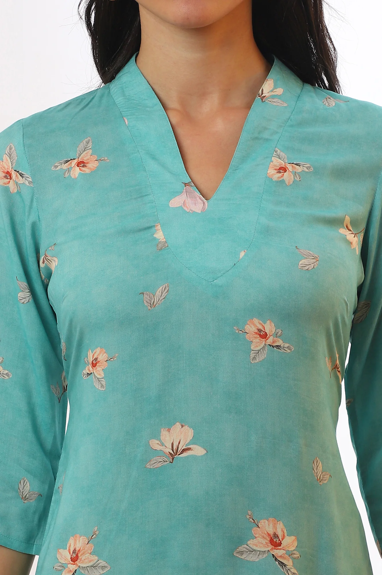 Blue Floral Printed Modal Straight Kurta - Image 4
