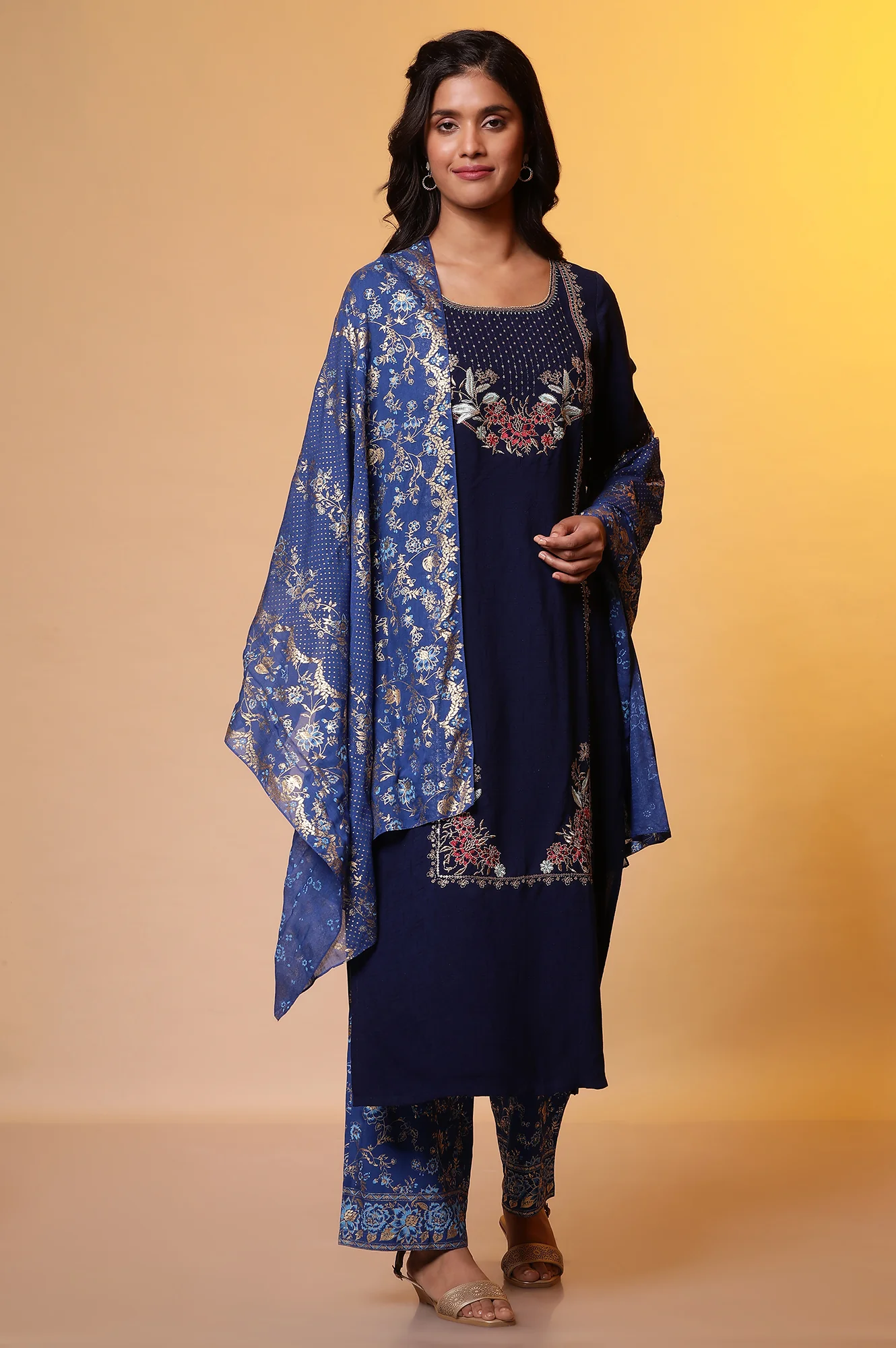 Blue Floral Printed Palazzo - Image 5