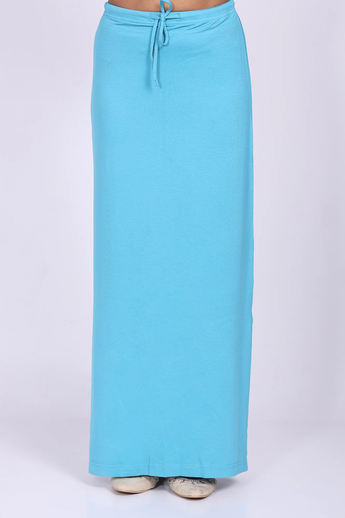 Blue Floral Printed Saree with Petticoat and Stitched Blouse Set - Image 6