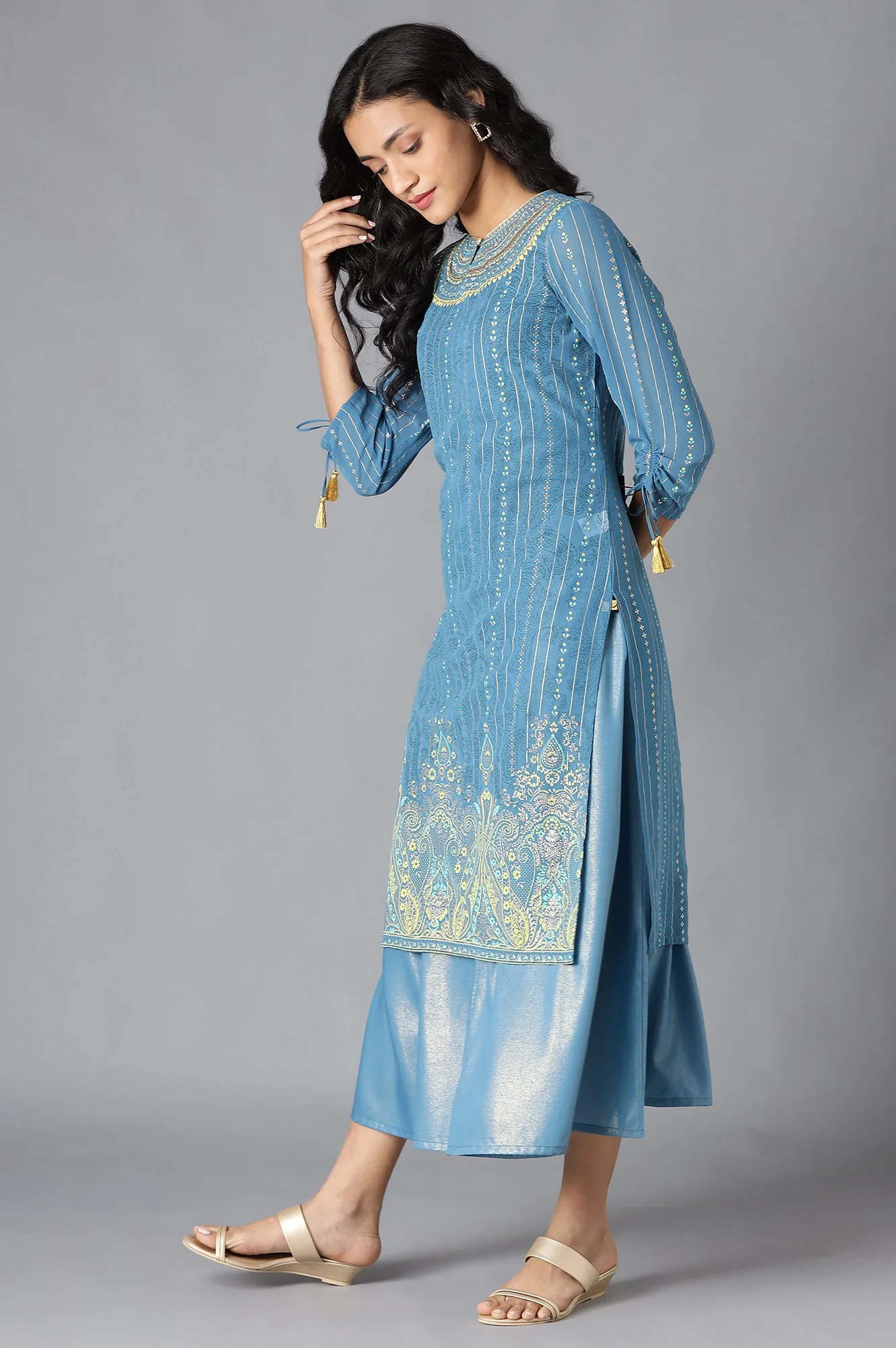 Blue Gilet With Kurta Set - Image 3