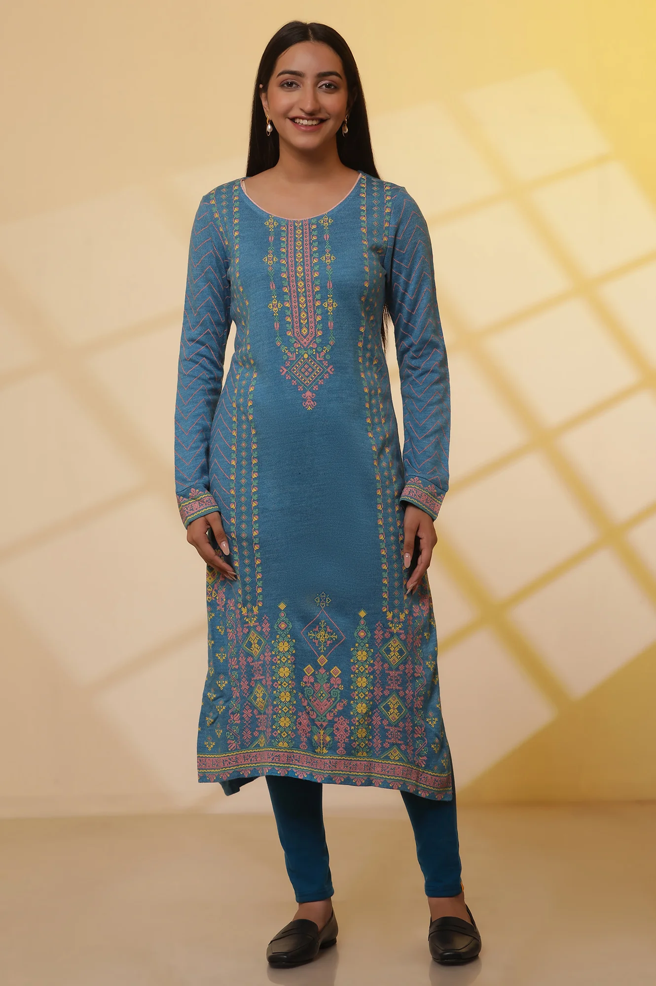 Blue Interlock Ankle Length Winter Tights - Image 5