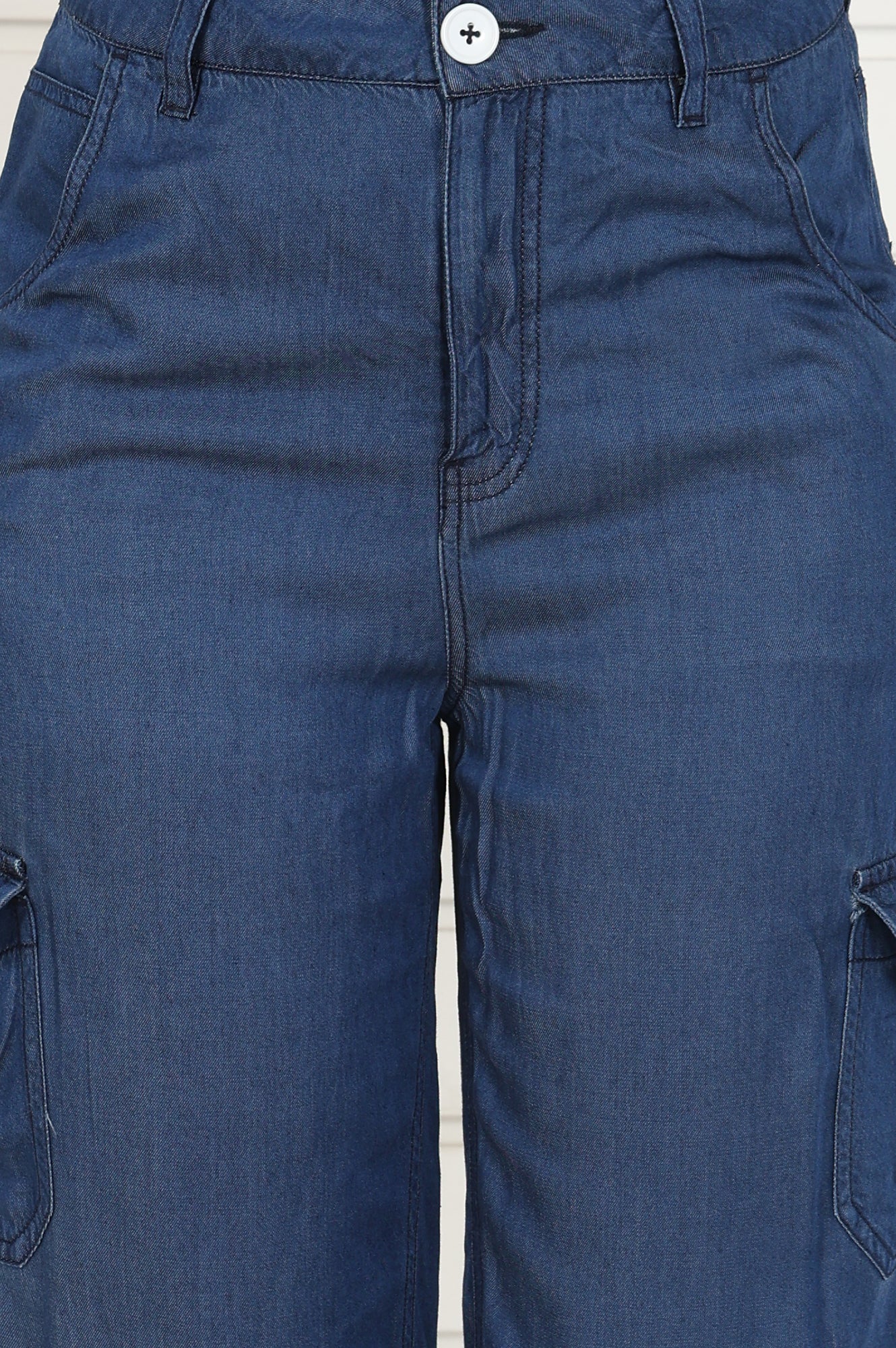 Blue Linen Lyocell Mid Rise Calf Length Capri with YKK Zipper - Image 6