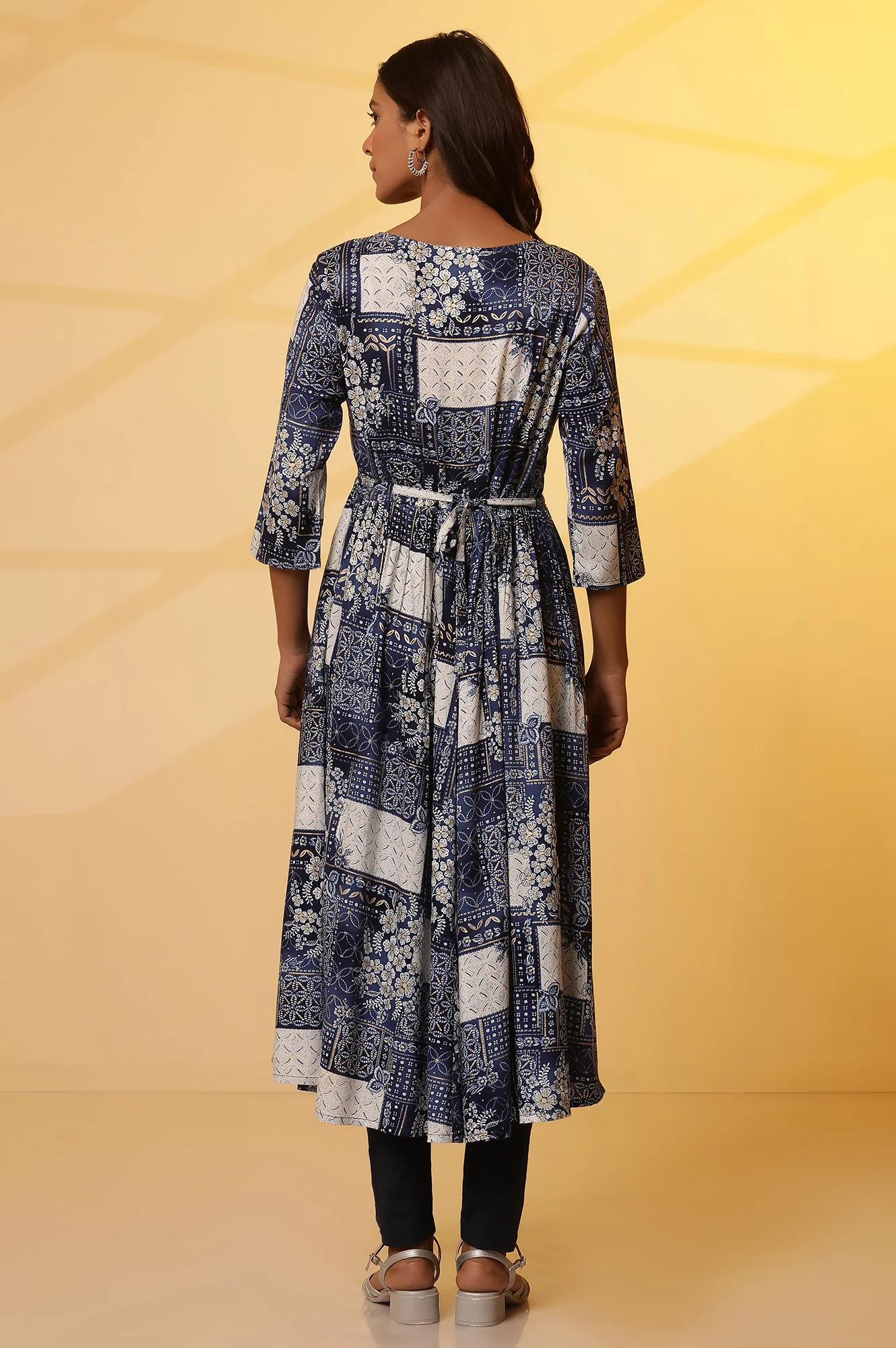 Blue Patch Printed Flared Kurta - Image 4