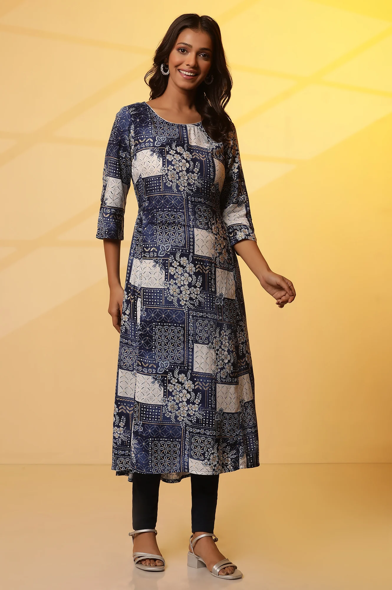 Blue Patch Printed Flared Kurta - Image 5