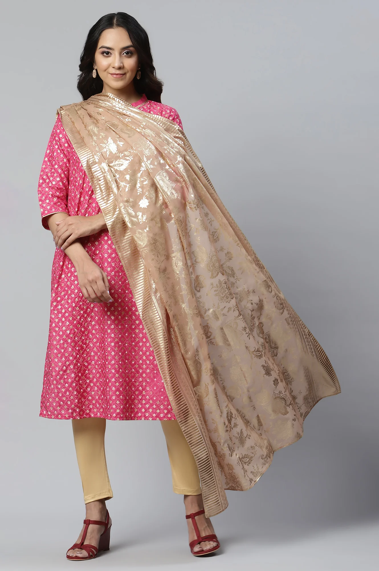 Blue Placement Print Silver Chiffon Dupatta - Image 2