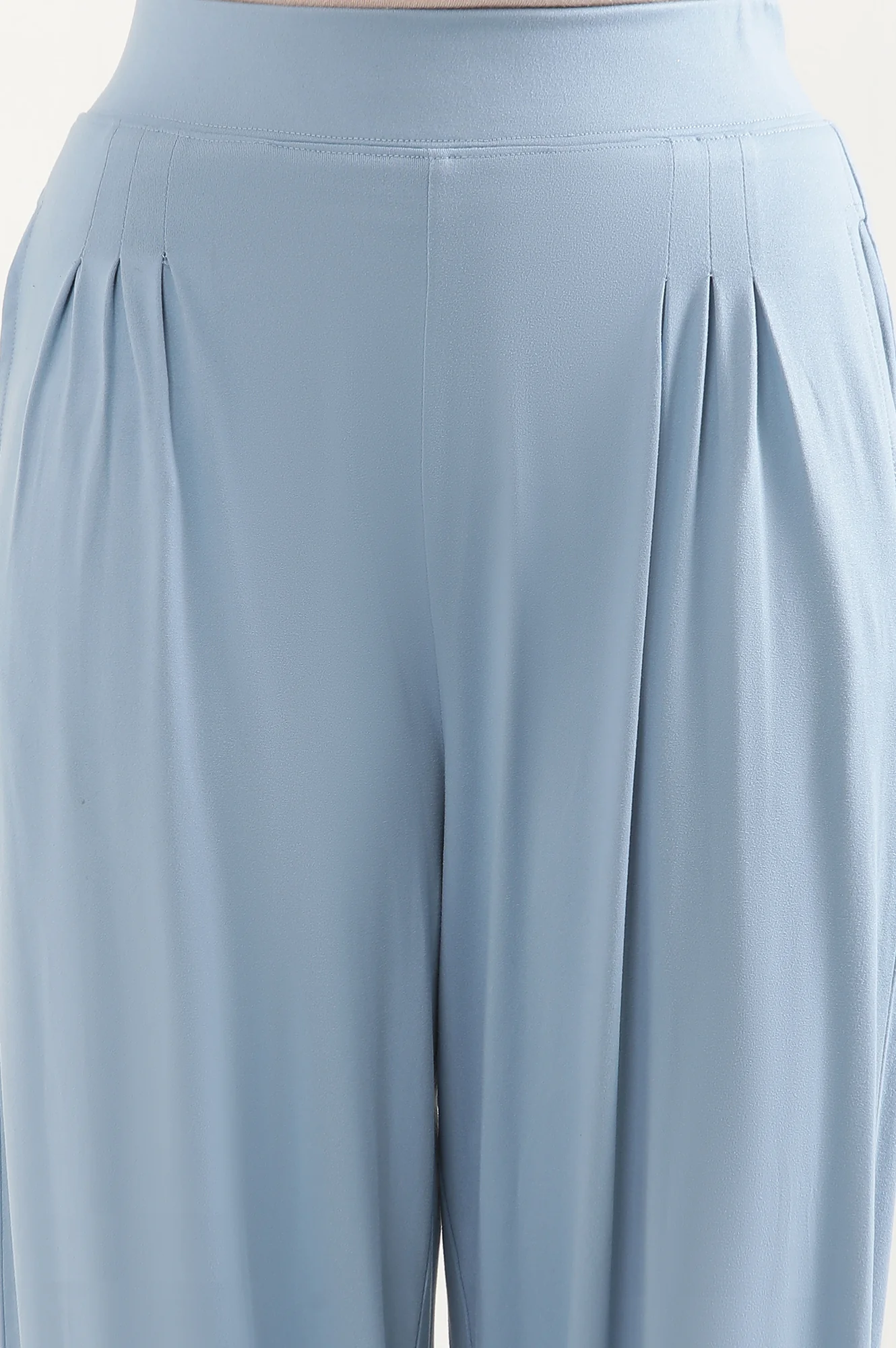 Light Blue Solid Pleated Harem Pants - Image 6
