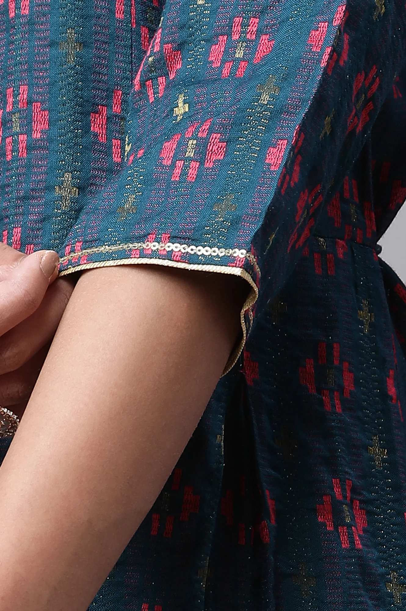 Blue Printed Flared Kurta Tights and Dupatta Set - Image 7