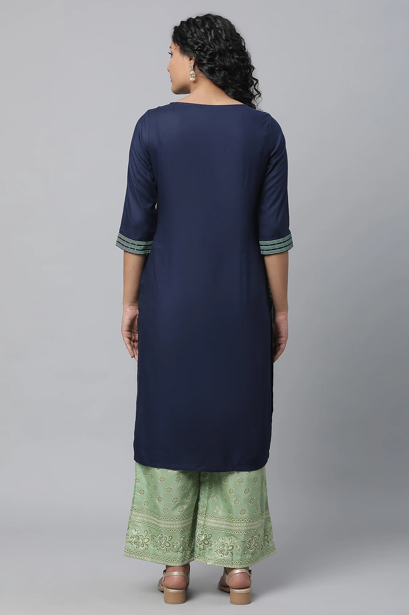 Blue Printed Liva kurta & Straight Palazzo Set - Image 2