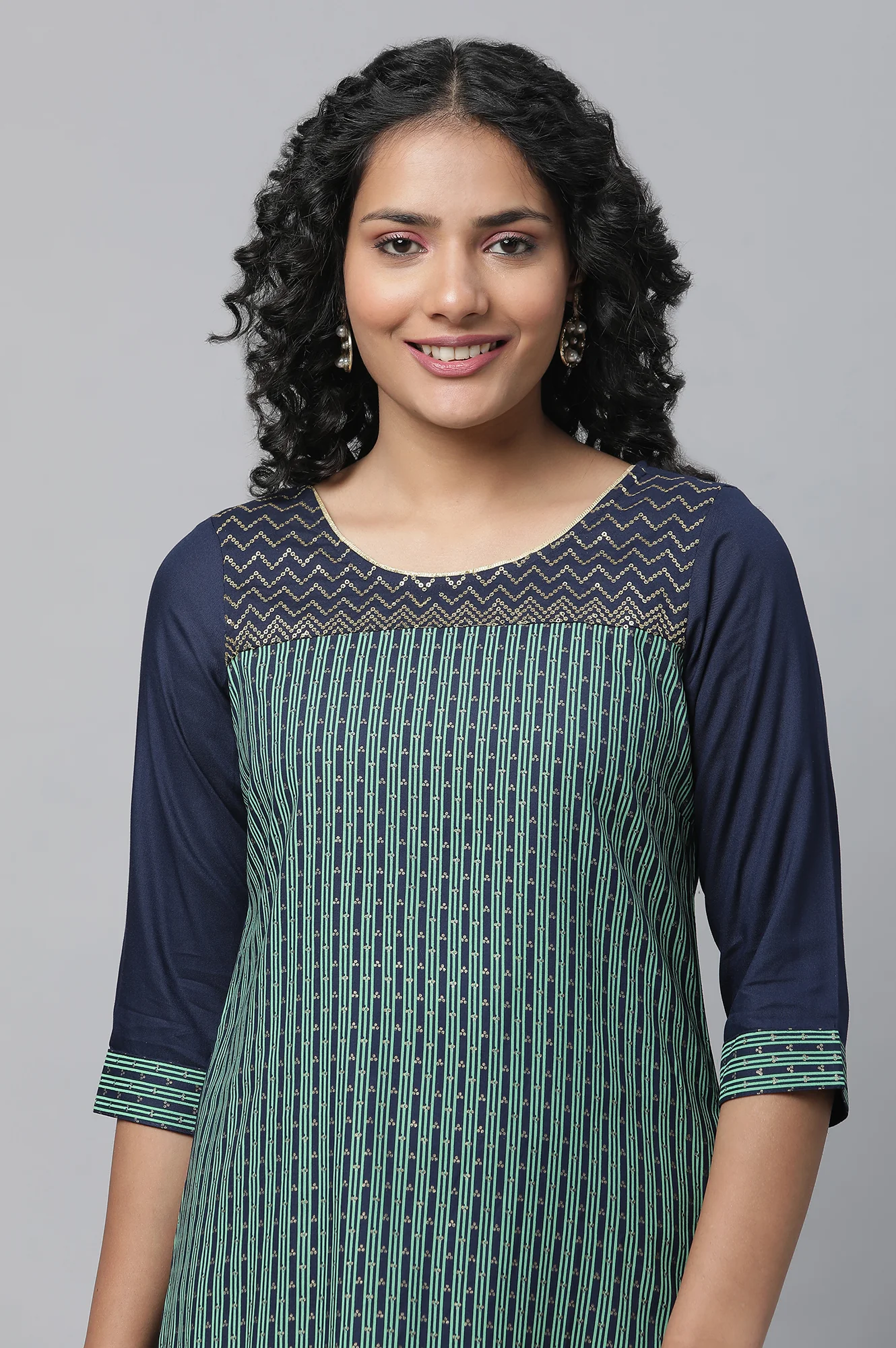 Blue Printed Liva kurta & Straight Palazzo Set - Image 6