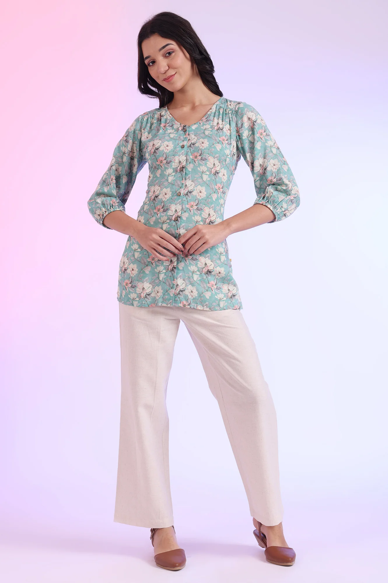 Blue Printed Straight Modal Kurti - Image 3
