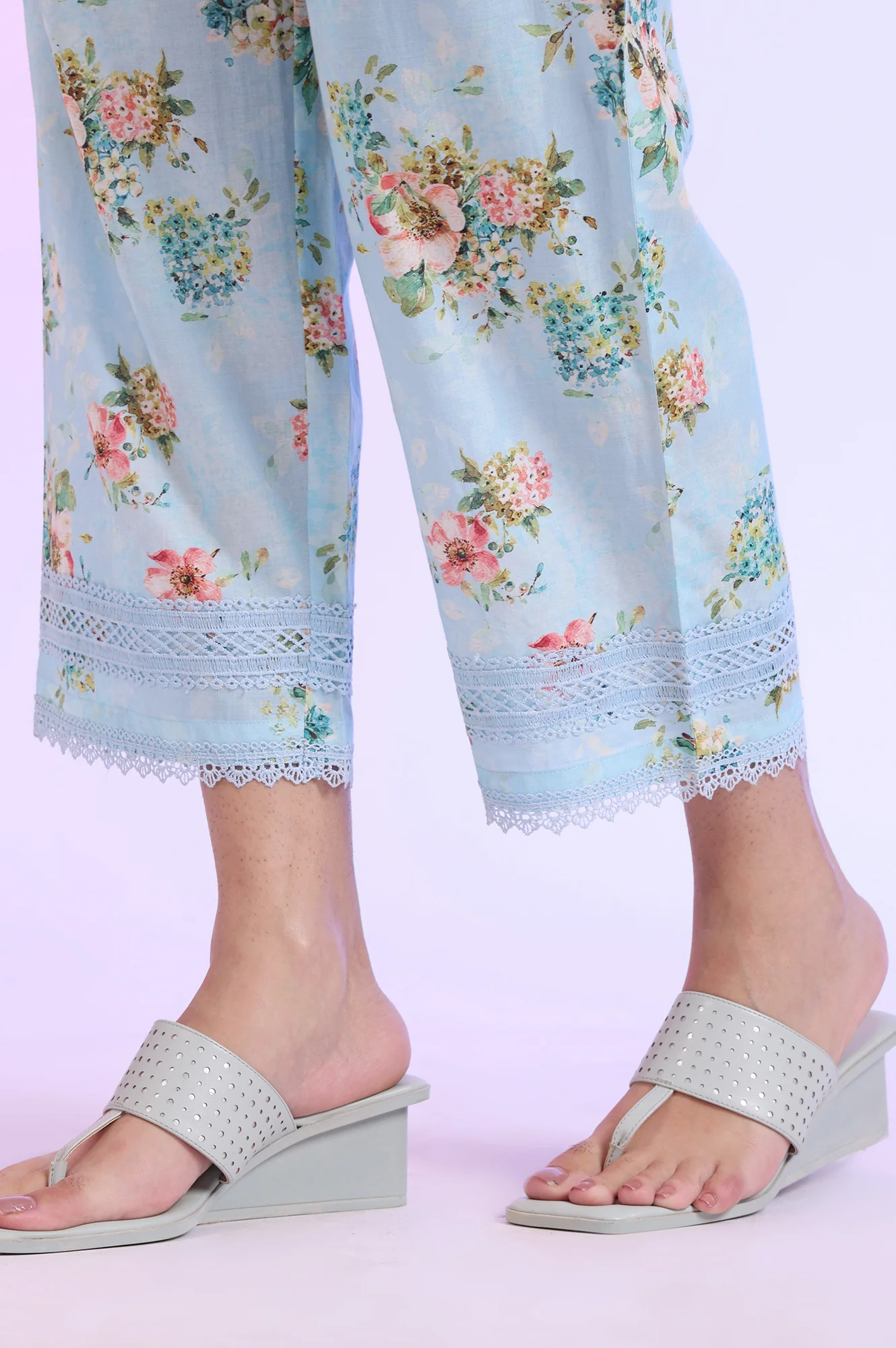 Blue Printed Straight Kurta with Palazzo & Dupatta Set - Image 9