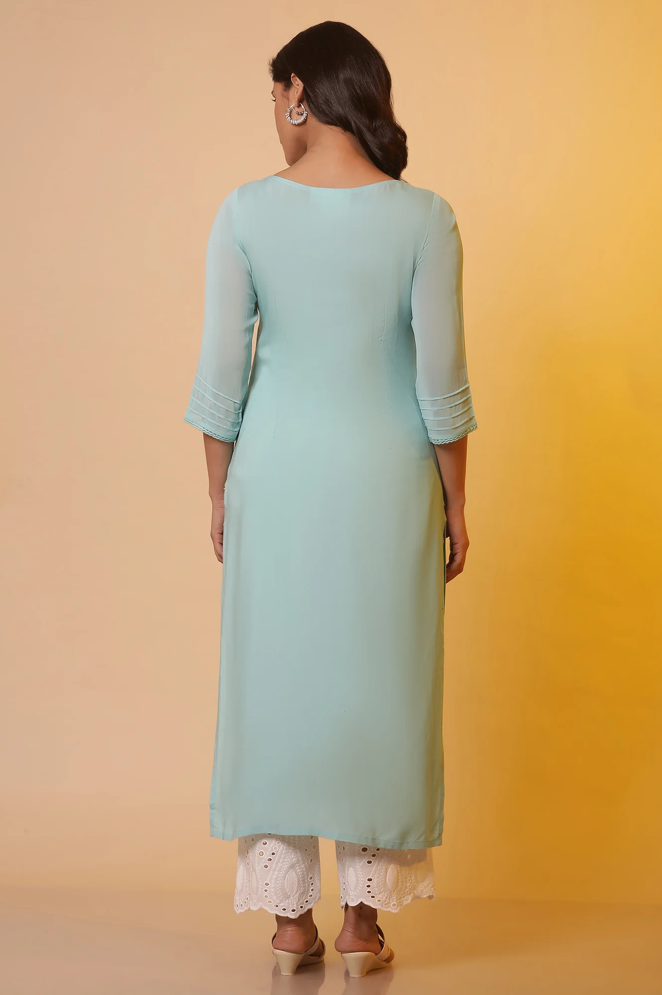 Blue Schiffli Straight Kurta - Image 4