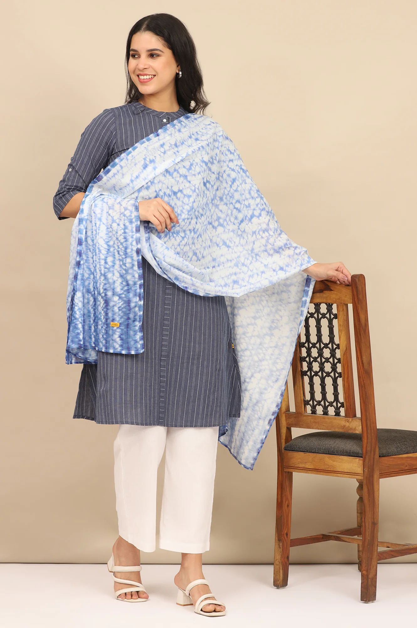Blue Shibori Printed Pure Cotton Stole - Image 2