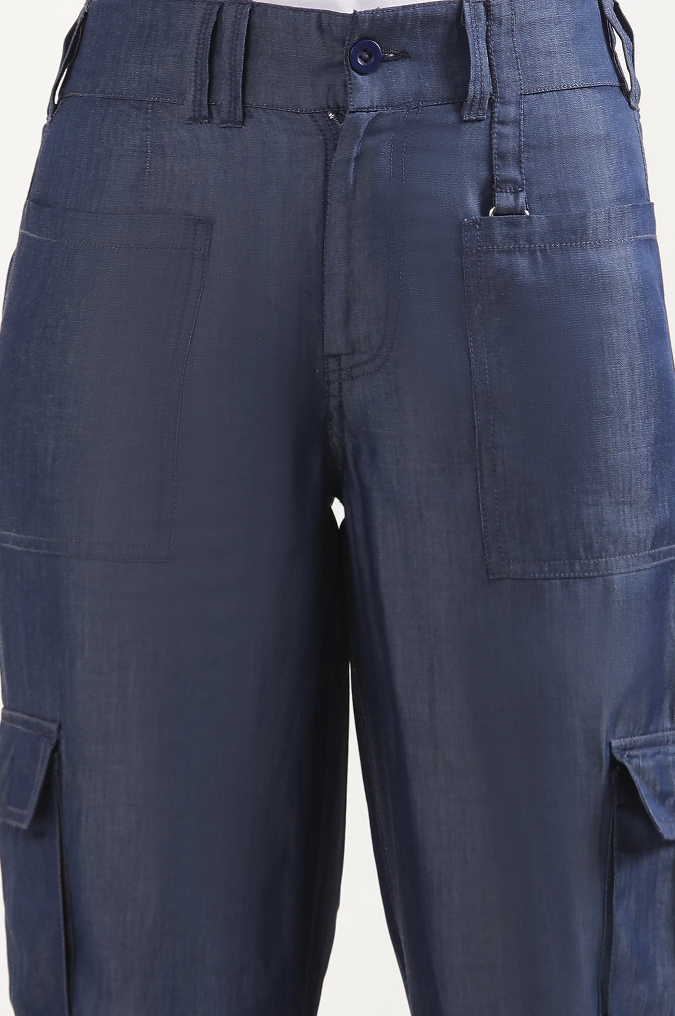 Blue Solid Straight Fit Lyocell Pants With Six Pockets - Image 6