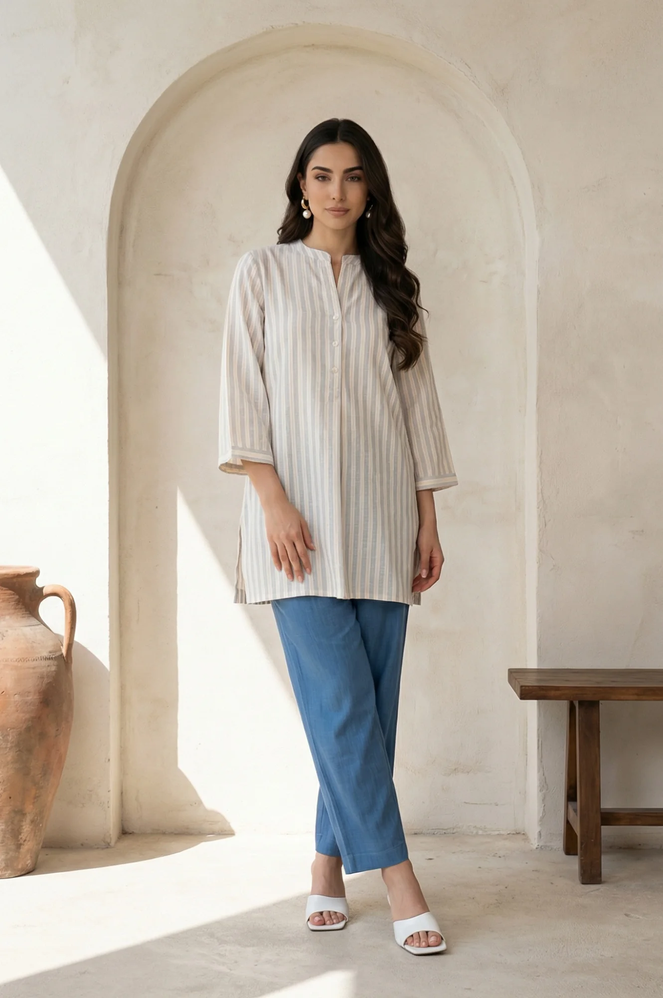 Blue Solid Ankle Length Rayon Slub Palazzo - Image 2