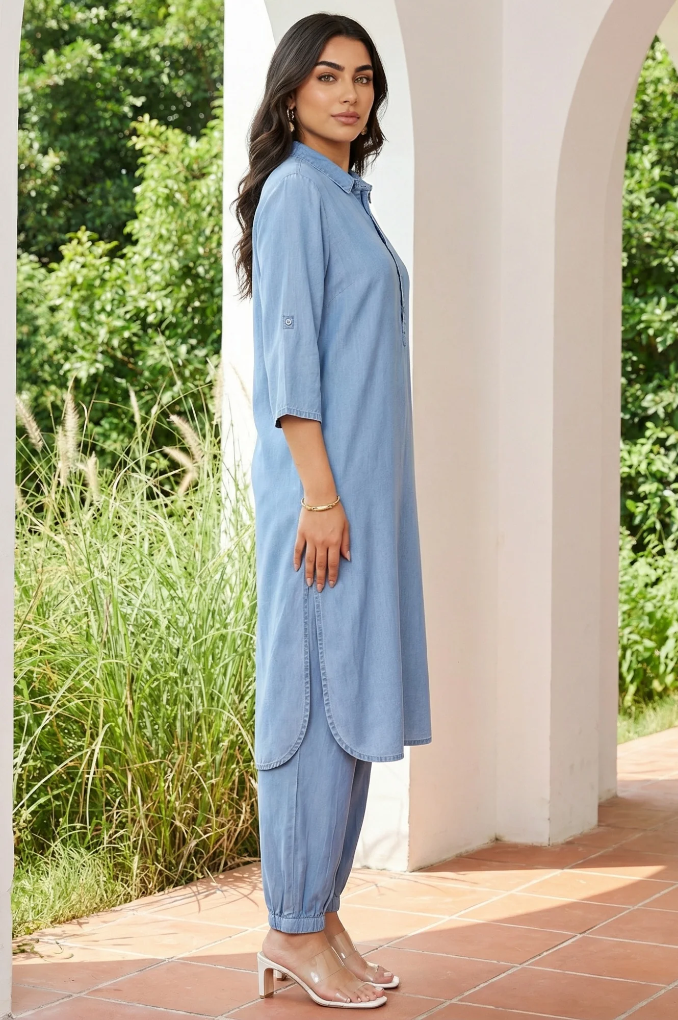 Blue Solid Lyocell Straight Kurta with Salwar Co-ord Set - Image 5