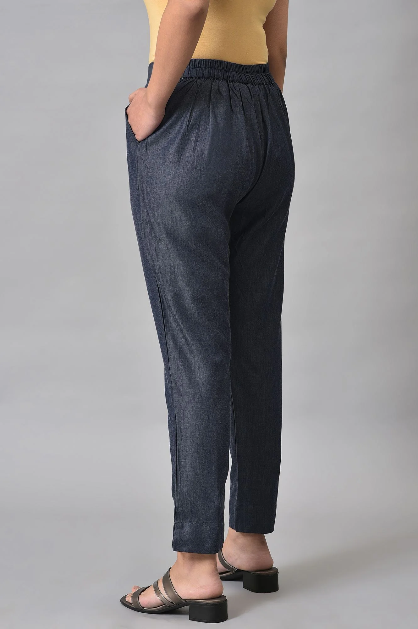 Blue Solid Straight Fit Cotton Culottes - Image 2