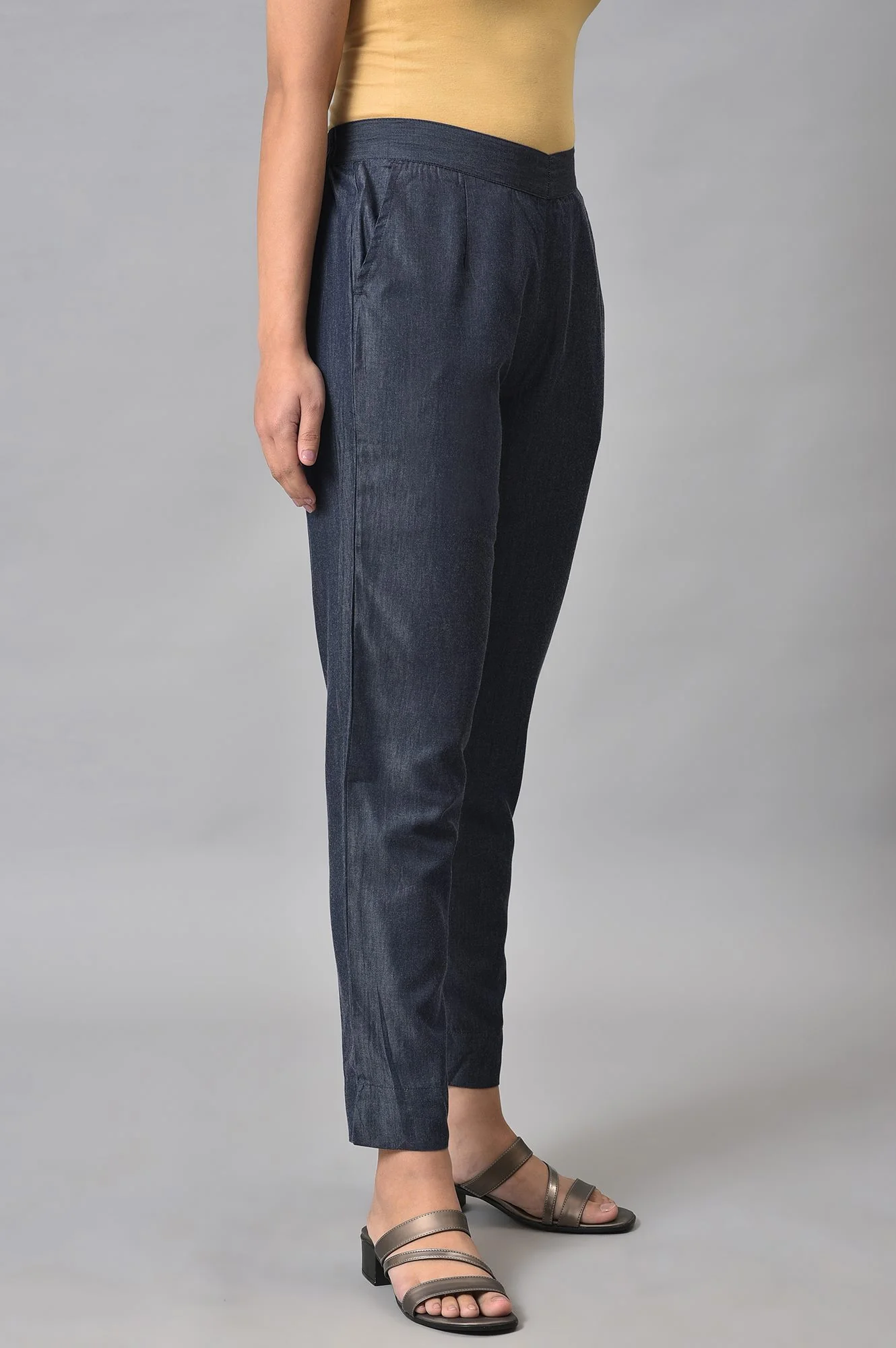 Blue Solid Straight Fit Cotton Culottes - Image 4