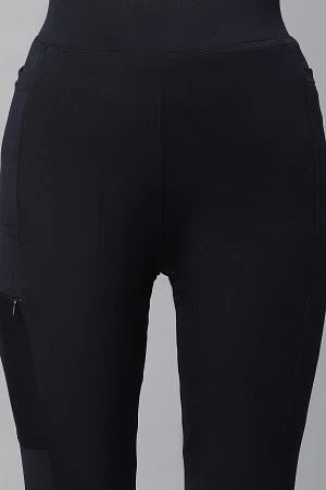 Navy Blue Solid Skinny Fit Tights With Elasticated Waist - Image 7