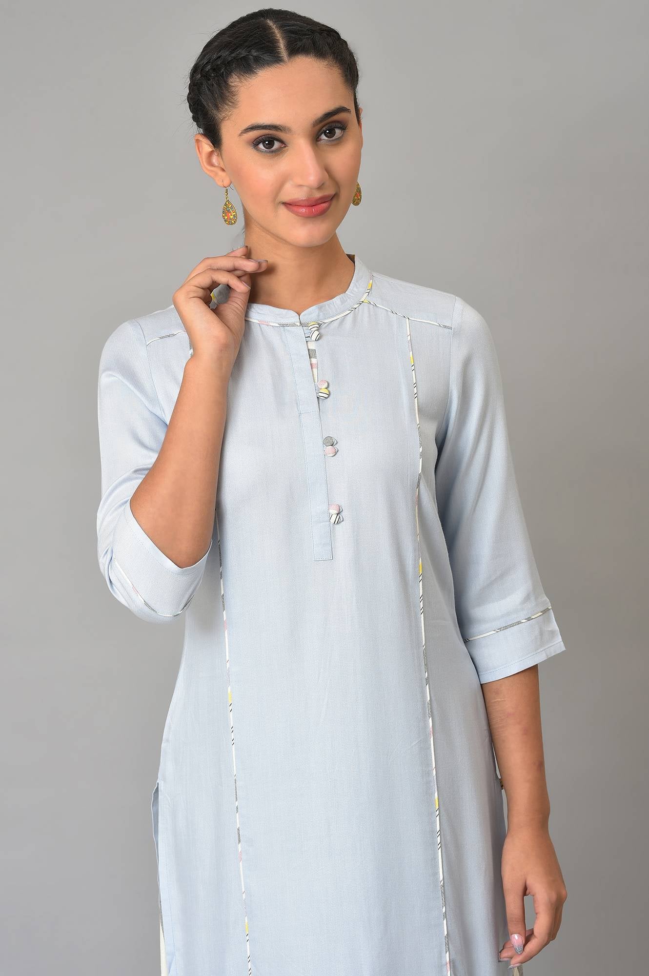 Blue Straight Summer Kurta Set - Image 5