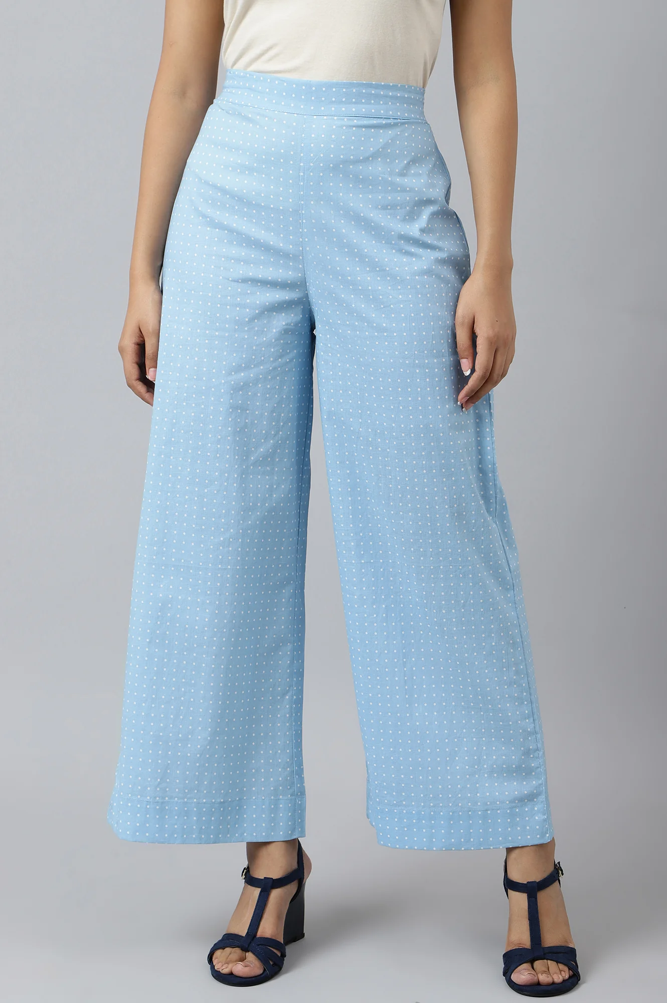 Blue Stripe Cotton Blend Straight Kurta and Palazzo Co-ord Set - Image 3