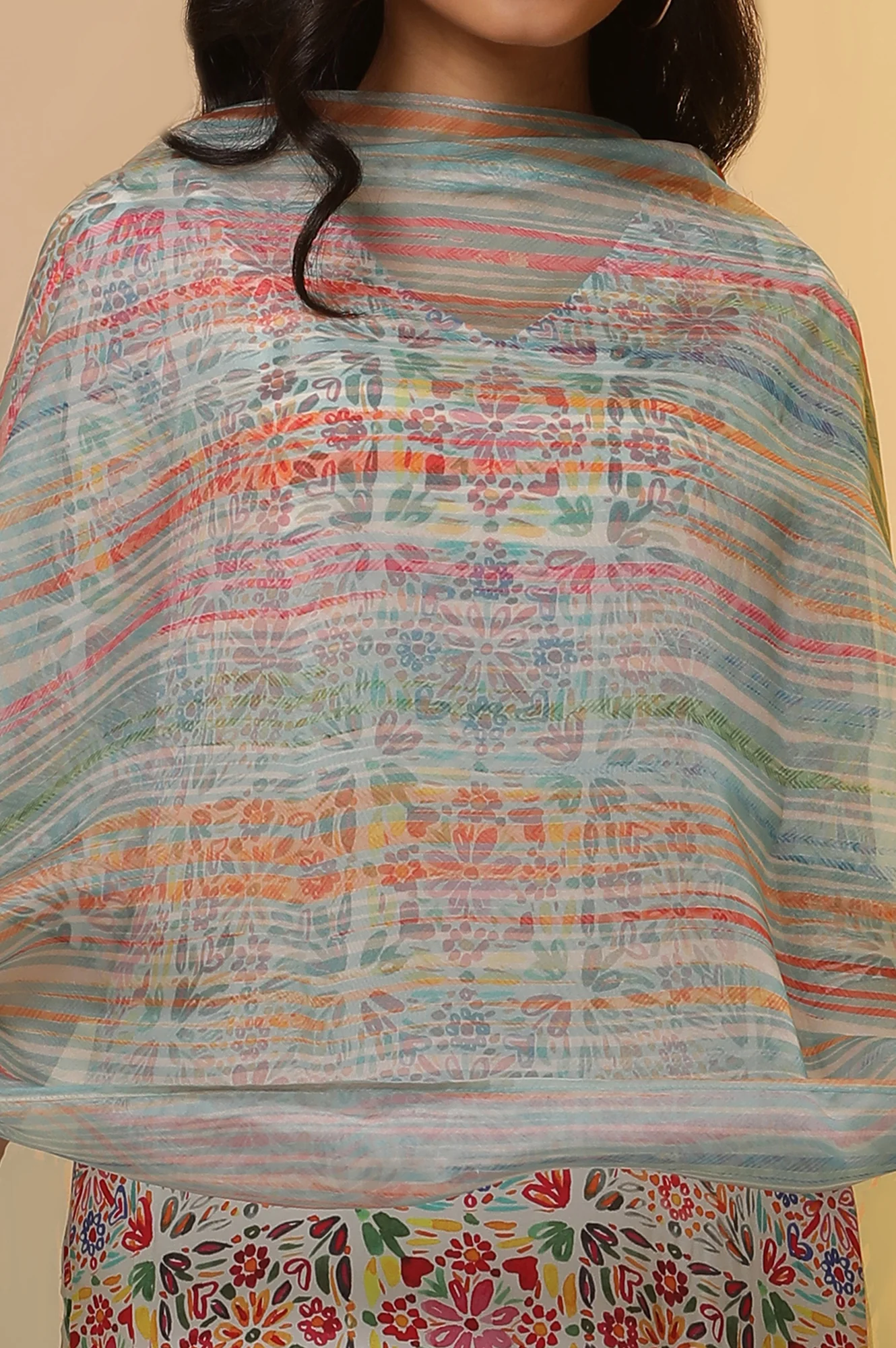 Blue Striped Organza Stole - Image 4