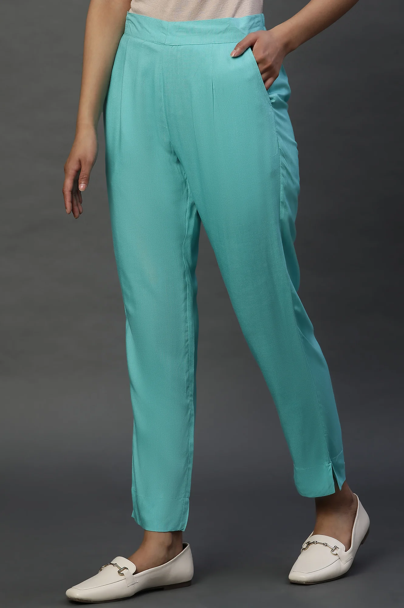 Blue Taper Fit Trousers - Image 2