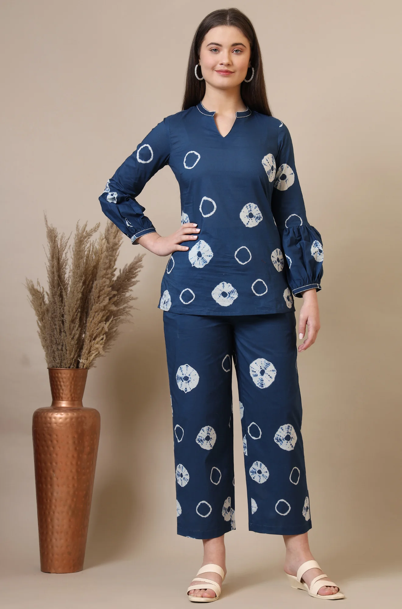 Blue Tie and Dye Shibori Pure Cotton Top and Pants Co-ord Set - Image 3