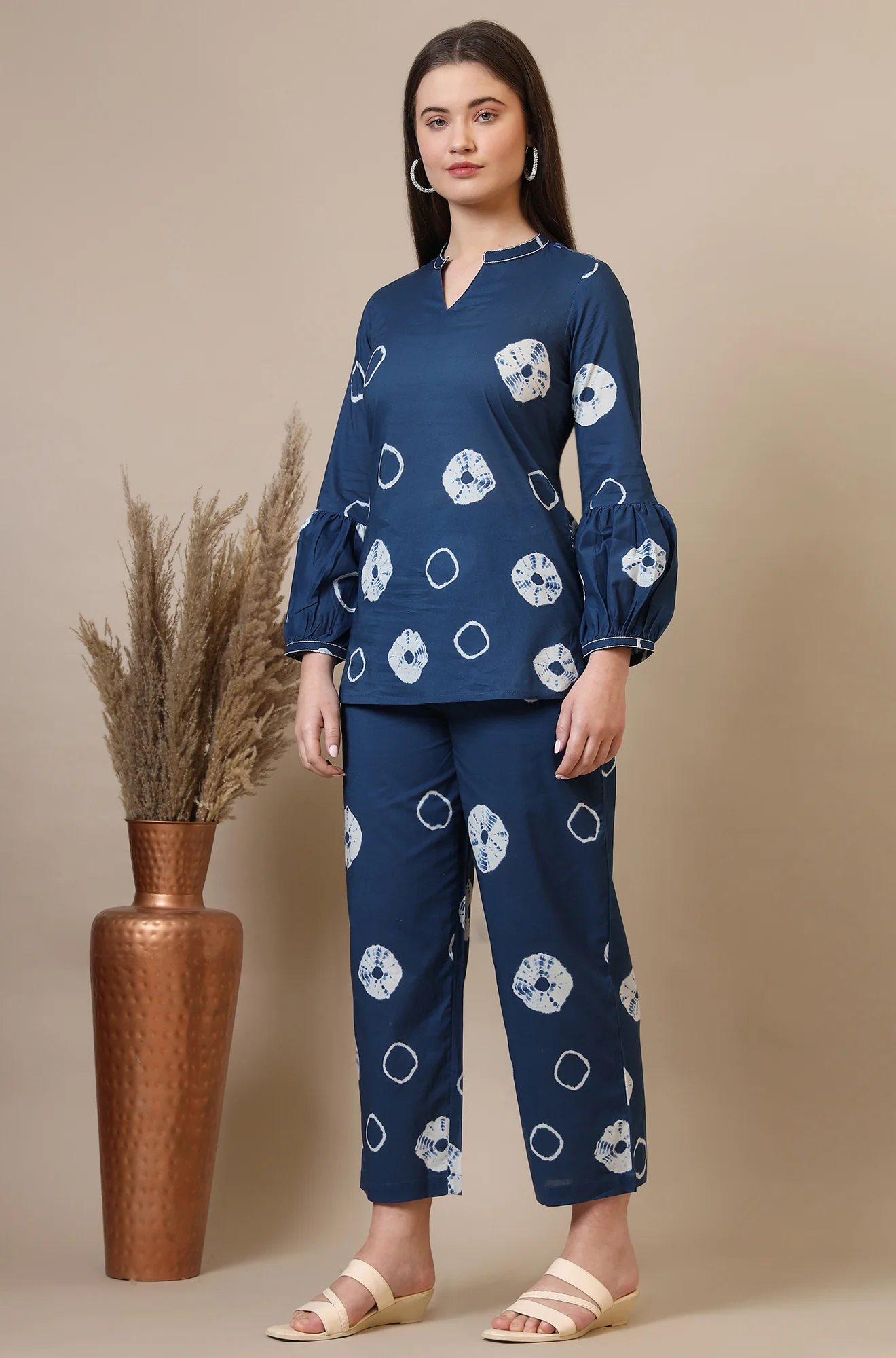 Blue Tie and Dye Shibori Pure Cotton Top and Pants Co-ord Set - Image 5